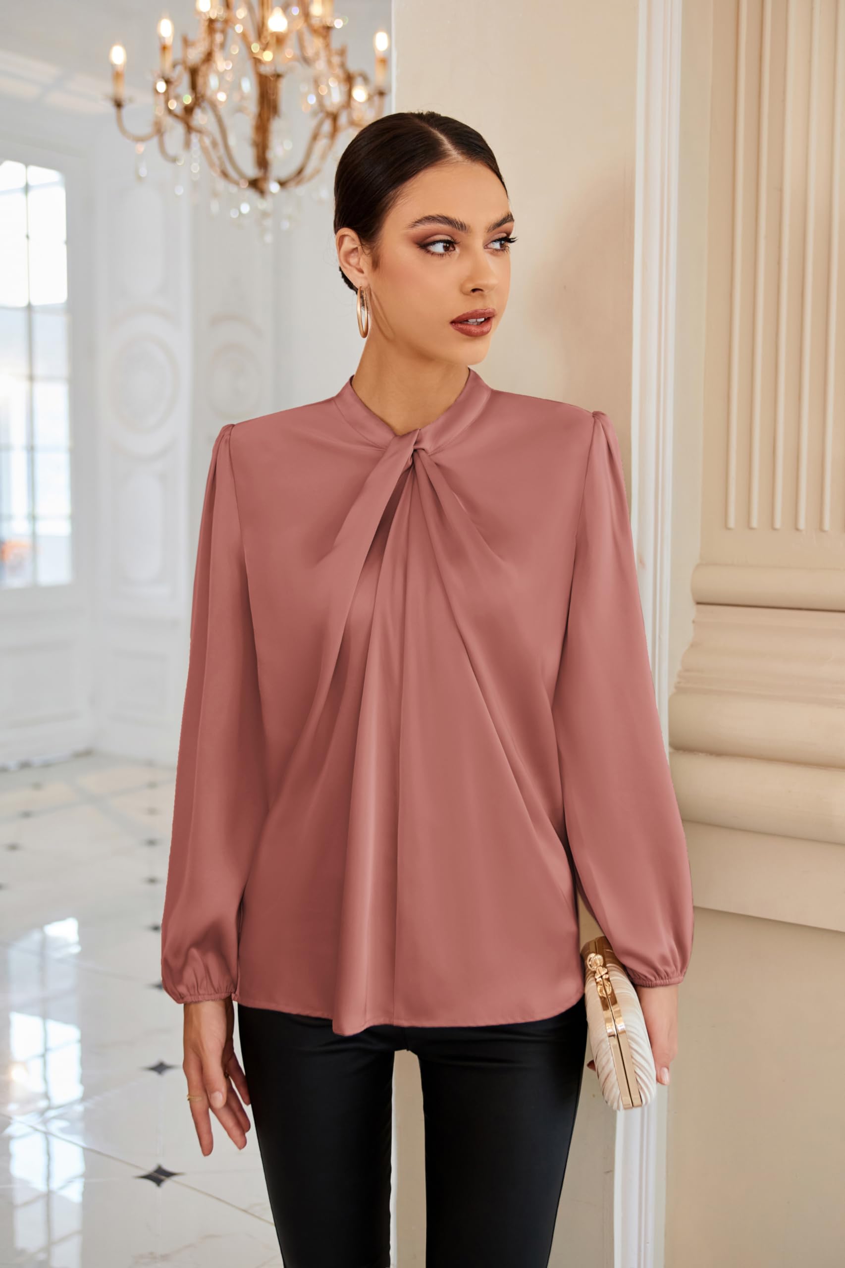 GRACE KARIN Blusa Elegante Donna Maniche Lunghe Tinta Unita con Bottoni Scollo a V da Ufficio Casual