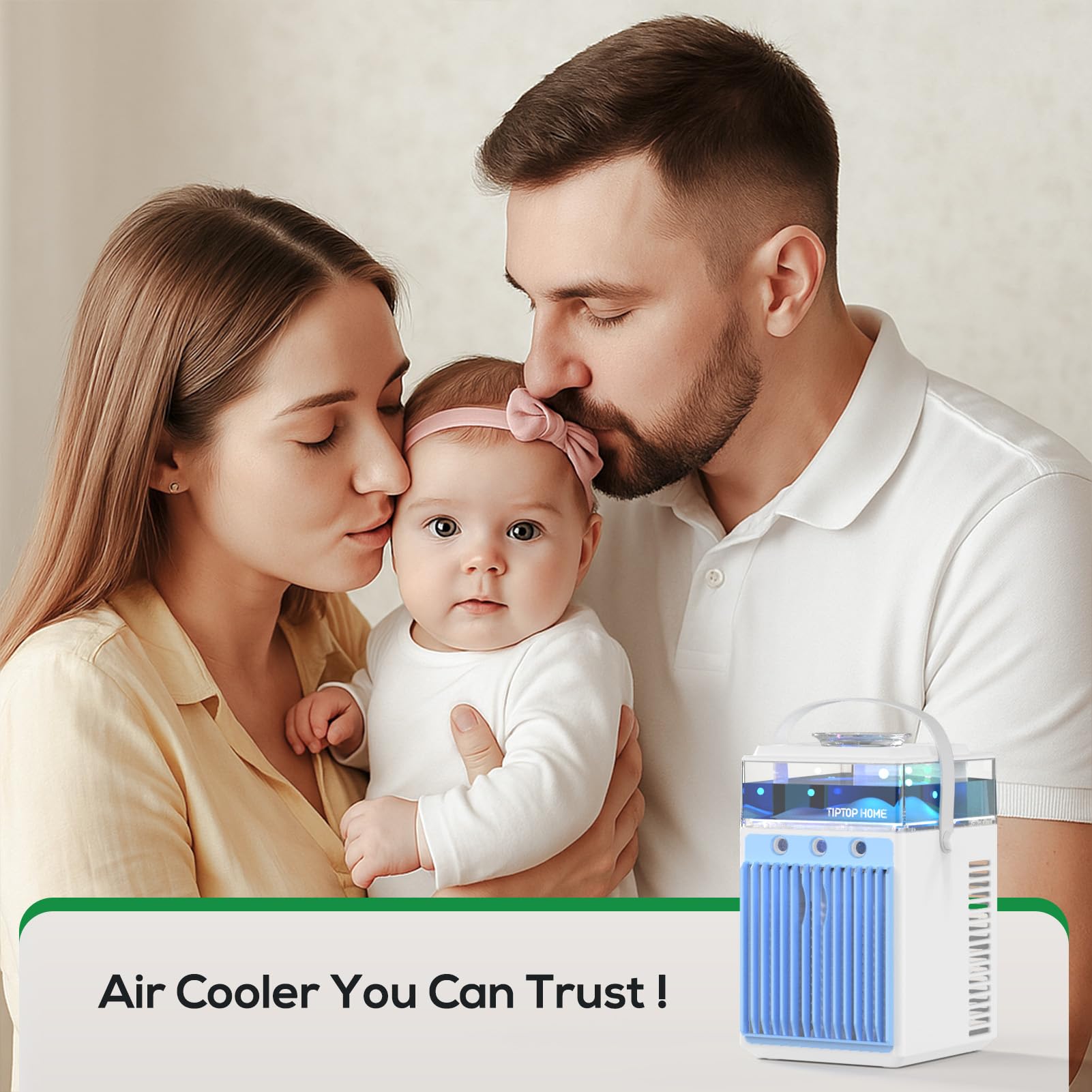 Aire Acondicionado Portátil, 800ML Mini Enfriador de Aire Portátil con Control de Aplicación, 5 en 1 USB Recargable con 6 Cajas de Hielo, Enfriador de Aire Portatil Interior