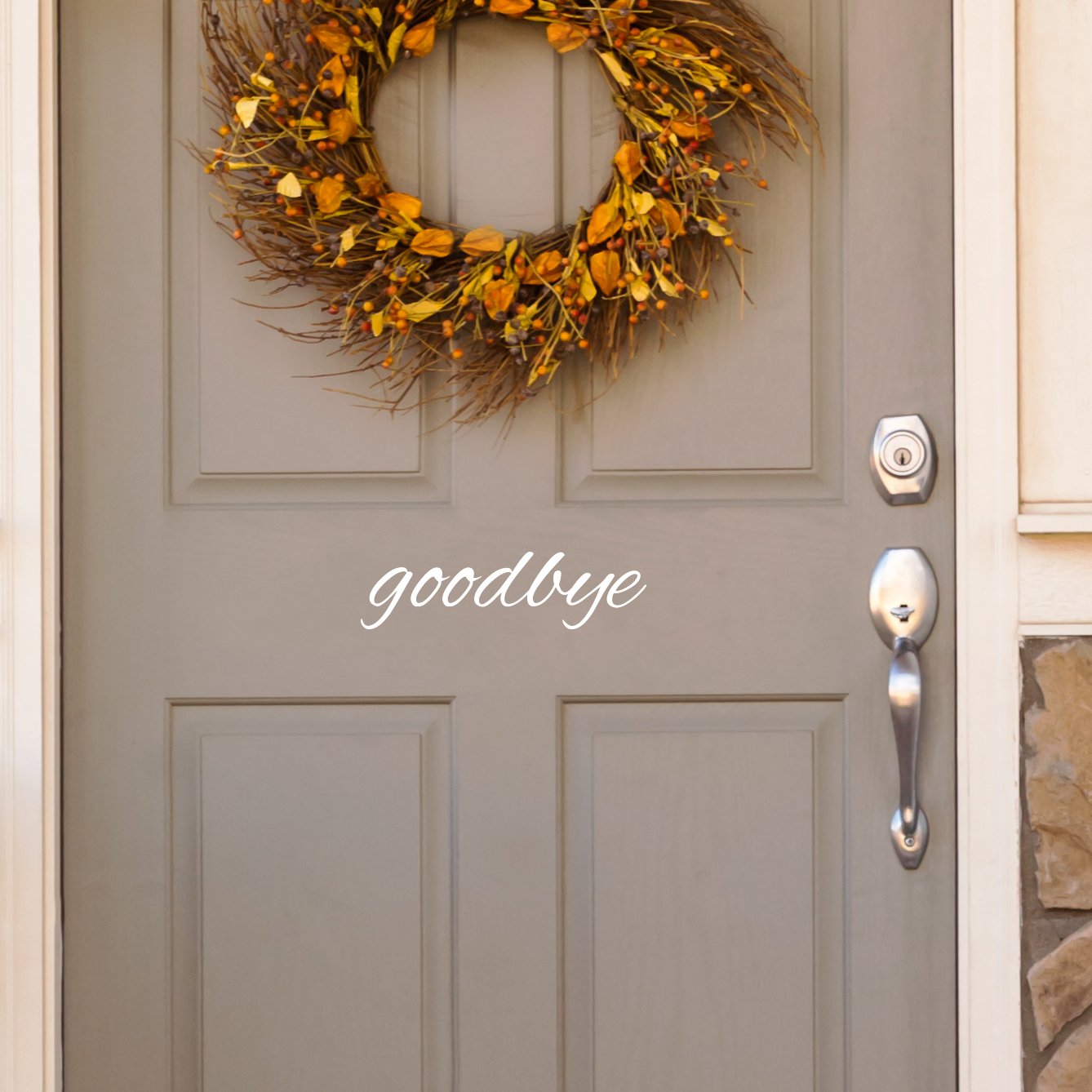 White Goodbye Front Door Vinyl Decal Script Handwriting Wall Art Decor Sticker Lettering Removable - Alexandra Script