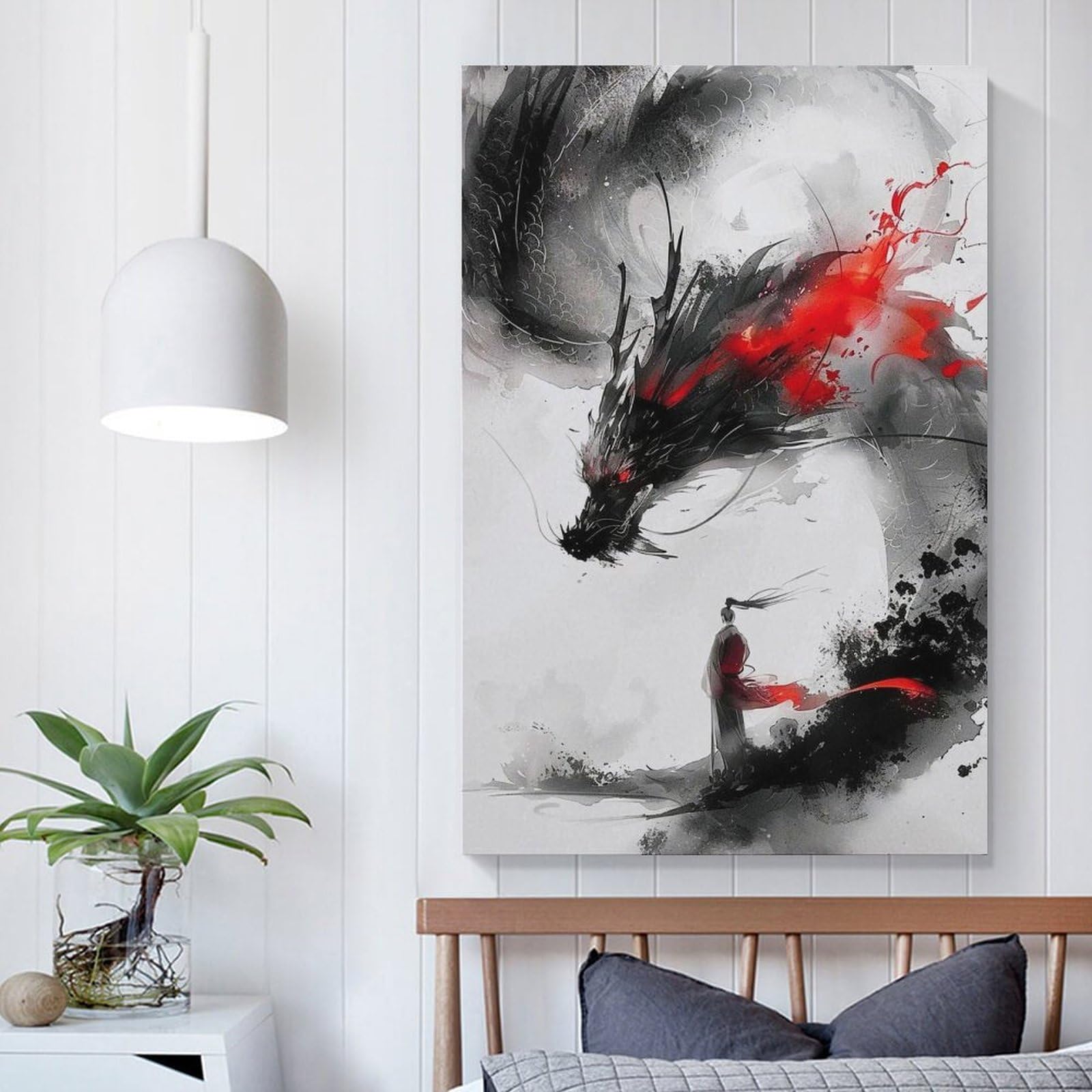 Amazon.co.jp: 中国の威圧的な水墨画の龍のアートポスター (25) 絵画