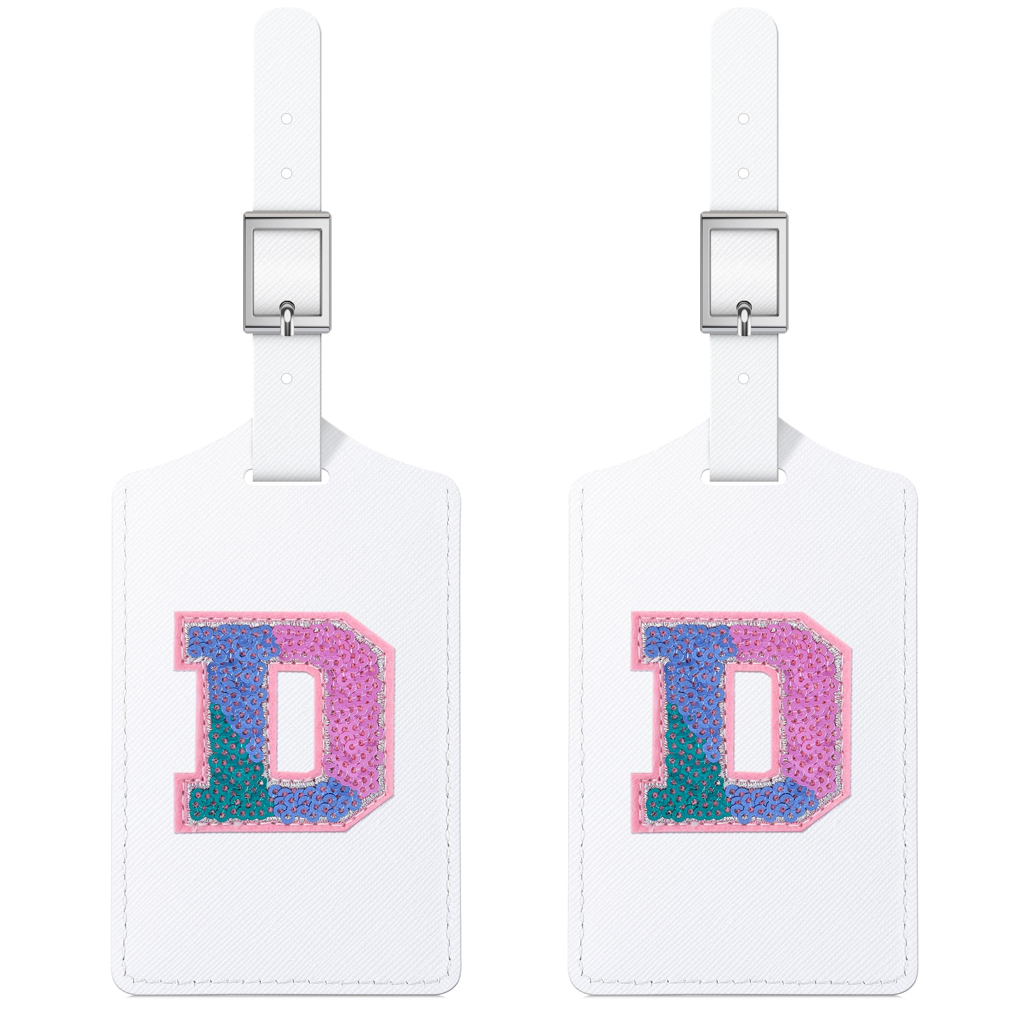 Sodsay 2 PCS Initial Luggage Tag, Luggage Tags for Suitcases Cute Sequin Letter PU Leather Travel Bag Baggage Tags Privacy Cover ID Label for Women