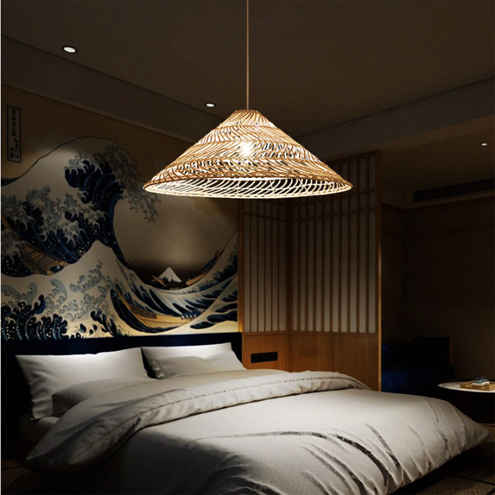 Lampadario in Rattan Fai da Te in bambù, Lampada a Sospensione Industriale Vintage in Stile Giapponese, Lampada a Sospensione per Sala da Pranzo, Lampada a Sospensione con Cavo Reg