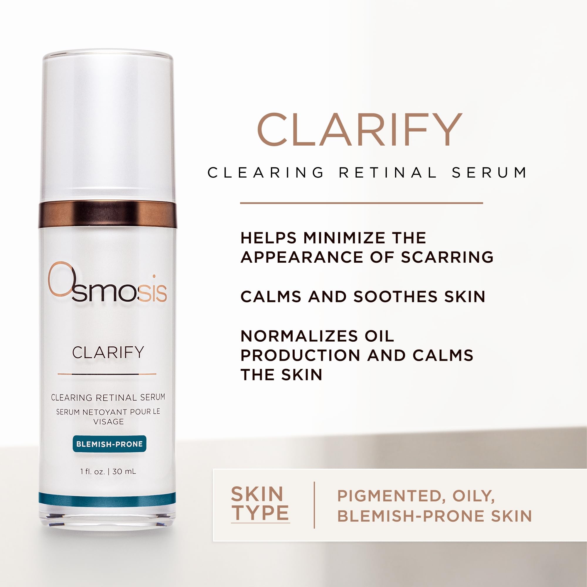 Omsosis CLARIFY Clearing Retinal with Vitamin A Serum, Calms and Soothes, for Acne, Pigmented, Oily, and Blemish-Prone Skin, 1 Fl Oz
