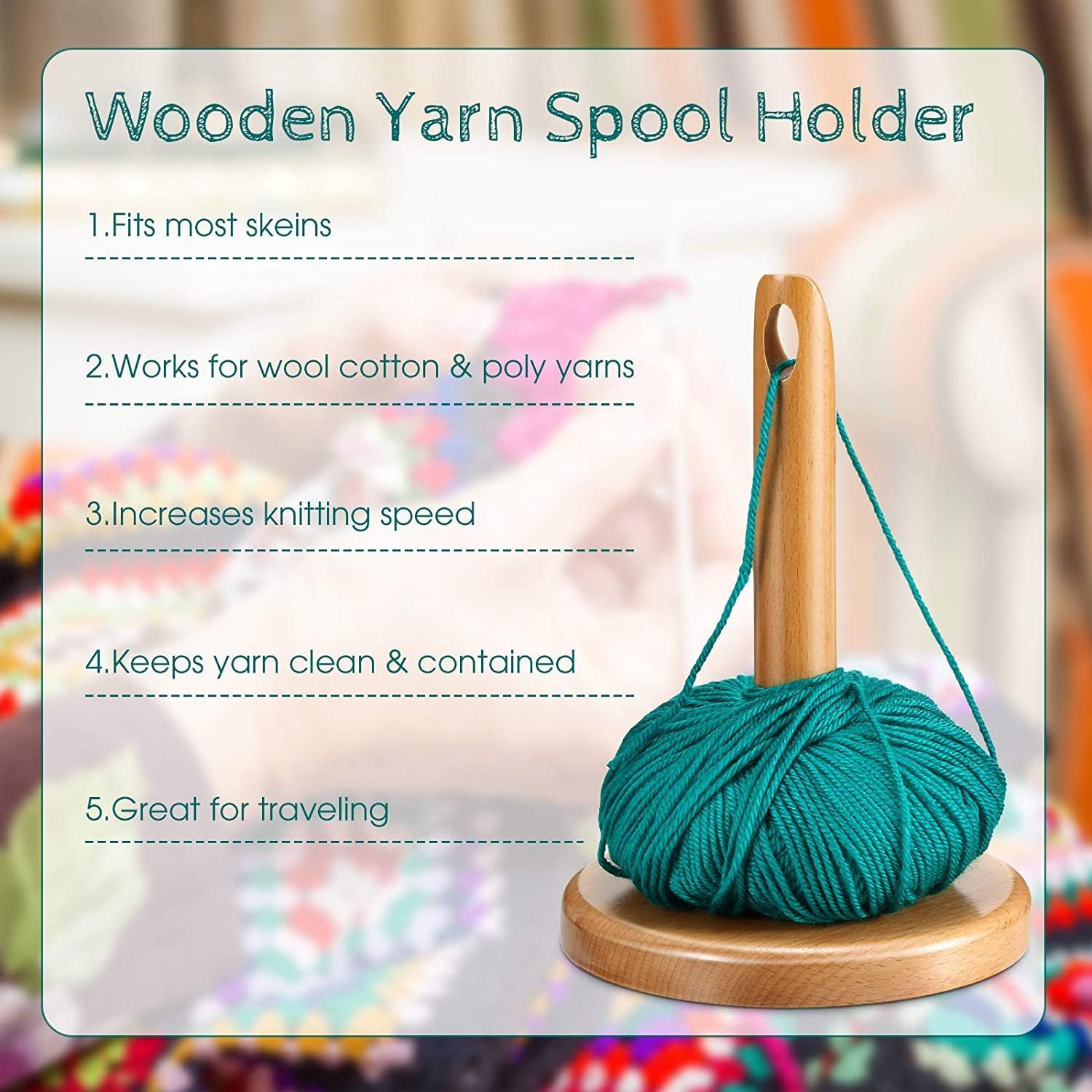 AnNafi® Wood Yarn Holder for Knitting Crochet Classic Wooden Yarn & Thread Holder Wooden Frame with Hole Knitting Embroidery Accessory Gift Craft & Sewing Supplies Yarn Organising Tool for Granny