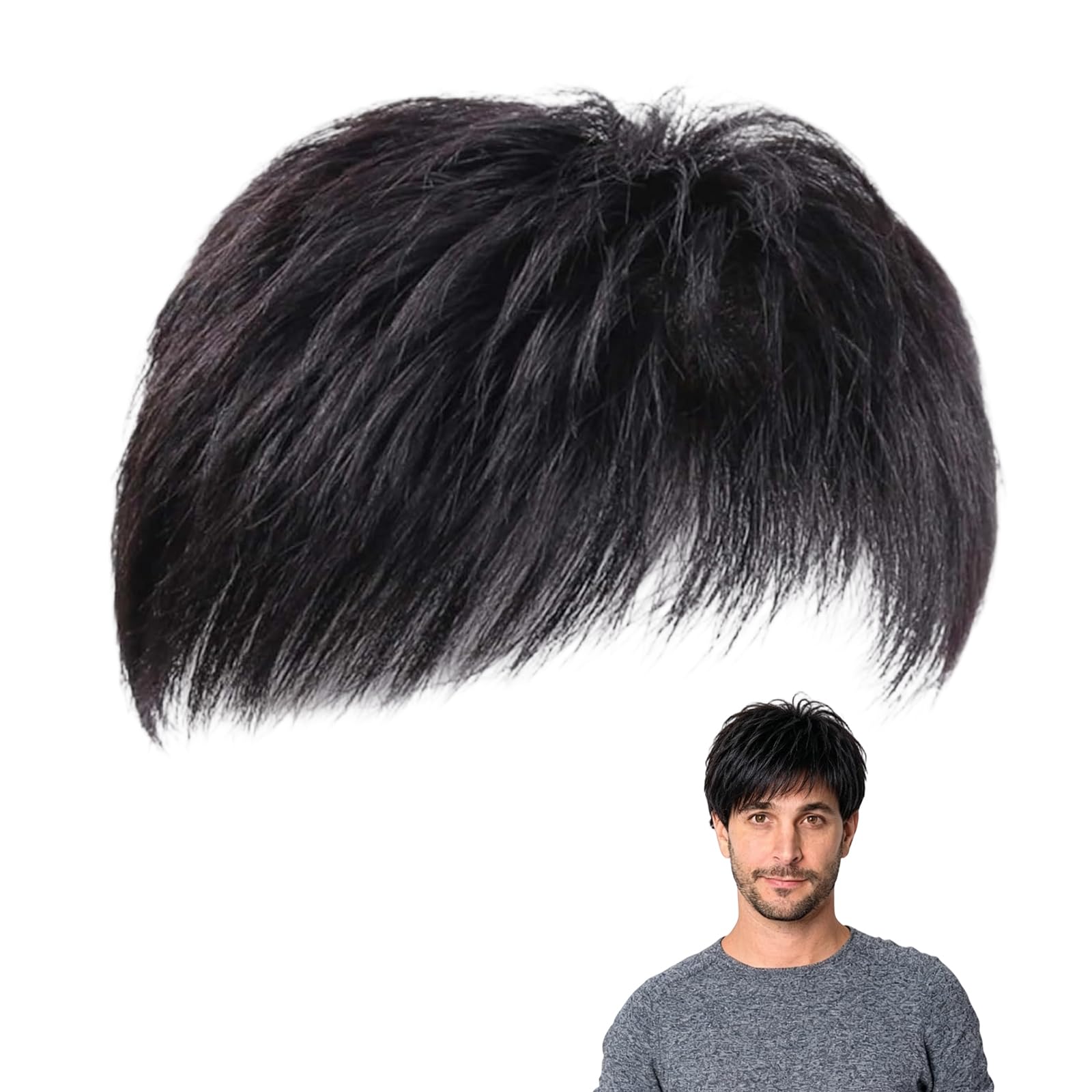Full Head Hair Wig for Man, Black Breathable Front Hair Patch for Men with Lace Cap Clips, Suitable Thinning Hairs and Improving Daily Hairstyles-image-27