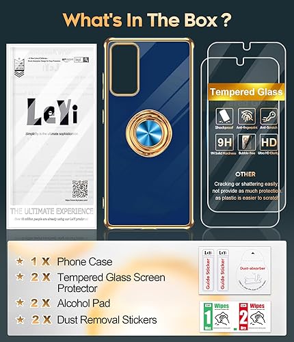 Miniatura 8 de LeYi Funda para Galaxy S20-FE-5G con protector de pantalla 2 paquetes, soporte de anillo giratorio de 360, soporte de metal magnético, chapado en