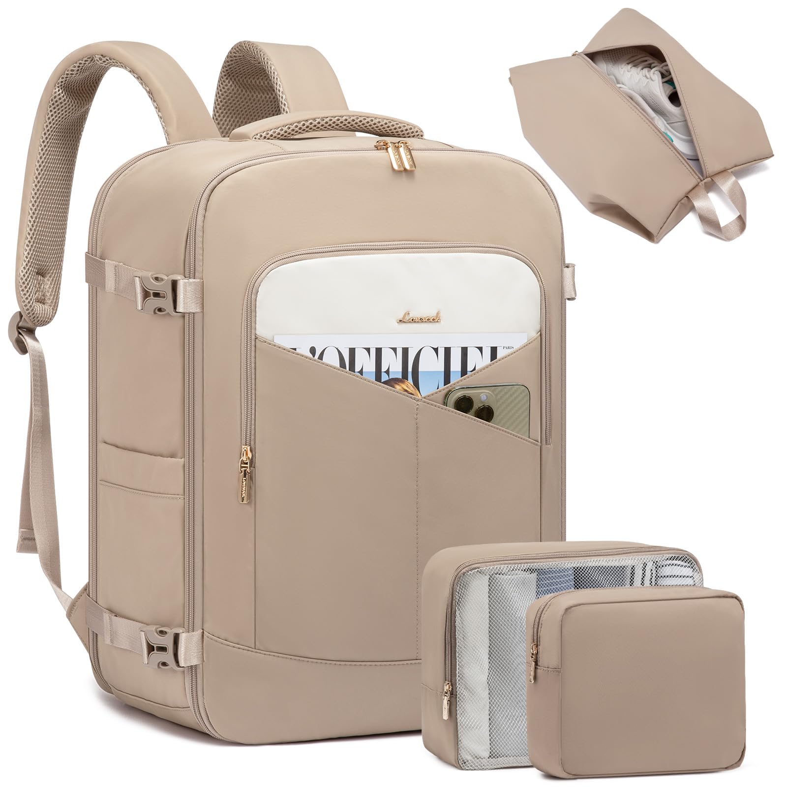 LOVEVOOK Damen Rucksack Groß – Wasserdicht, Laptop-Fach Bis 17 Zoll, Anti-Diebstahl, Mit Gepäckgurt, Grau, 32x16x43 Cm