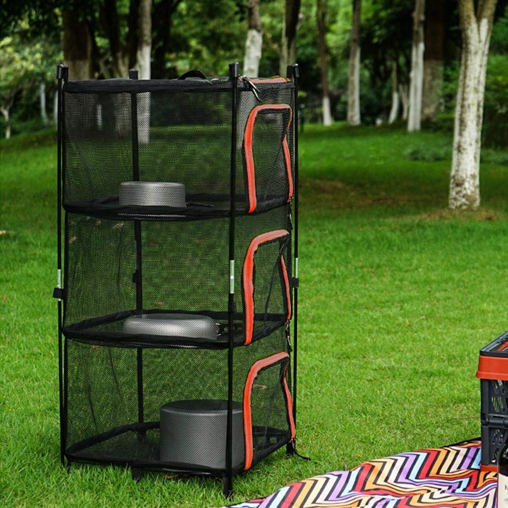 4 Schichten Camping Trockenes Netz Mit Reißverschluss, Outdoor Trocknungsnetz Faltbare Drying Net Trocknen Rack Mit Tragetasche, Kann Stehen Oder Hängen (Rot+Schwarz)