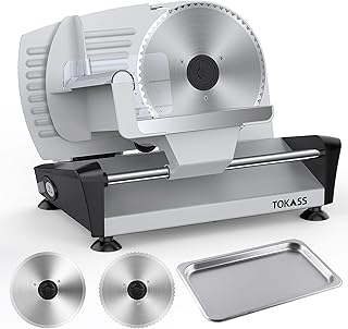 Meat Slicer, 200W Meat Slicer Machine for Home, DC Motor Quiet Deli Slicer with 2 Removable 7.5'' Stainless Steel Blades, Adjustable Dial for 0-15mm, Electric Food Slicer for Meat, Cheese, Bread