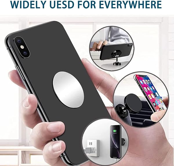 Czkonore Metallplatte Metallplättchen Selbstklebend, 6 Stück Handy Metall Platte Selbstklebende Set, Mit Starkem Kleber für Magnete Kfz Zubehör Handy Handyhalterung Auto, Schwarz + Silber - 3