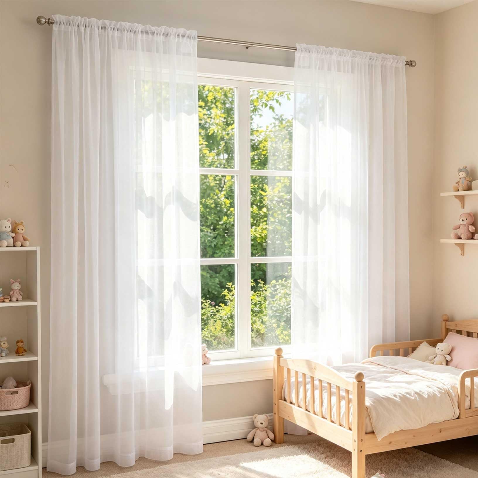 Cortinas Salon 260 x 135 cm con Manguito de Varilla, Translucido Cortinas Visillos con Manguito de Varilla, Translucido para Cocina Salon Ventanas Habitacion, Blanco