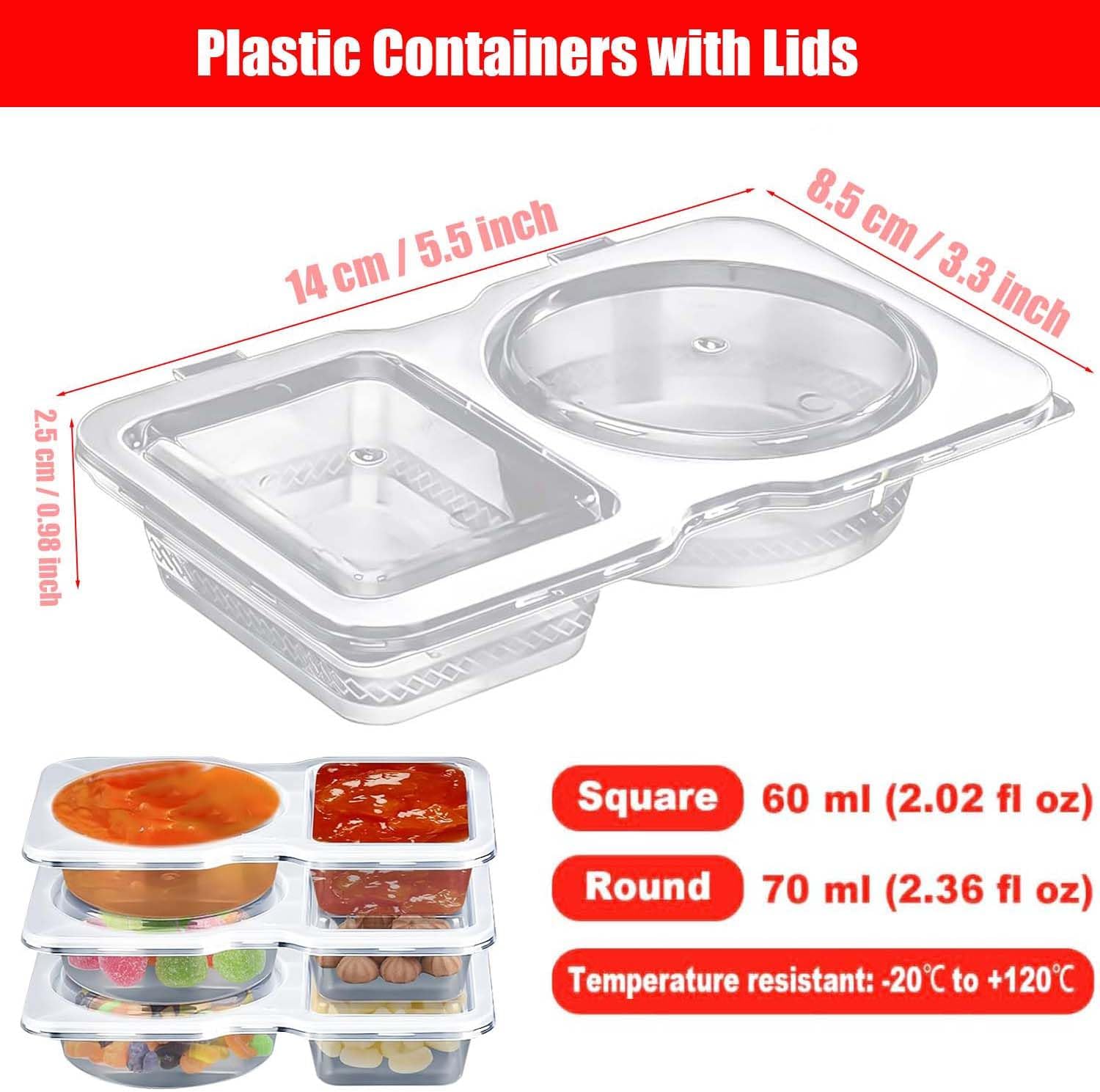 10 Pack Double Compartment Condiment Container with Lids, 2 Compartment Reusable Travel Snack Container, Small Sauce Containers Salad Dressing Cup Portion Cups Dip Containers