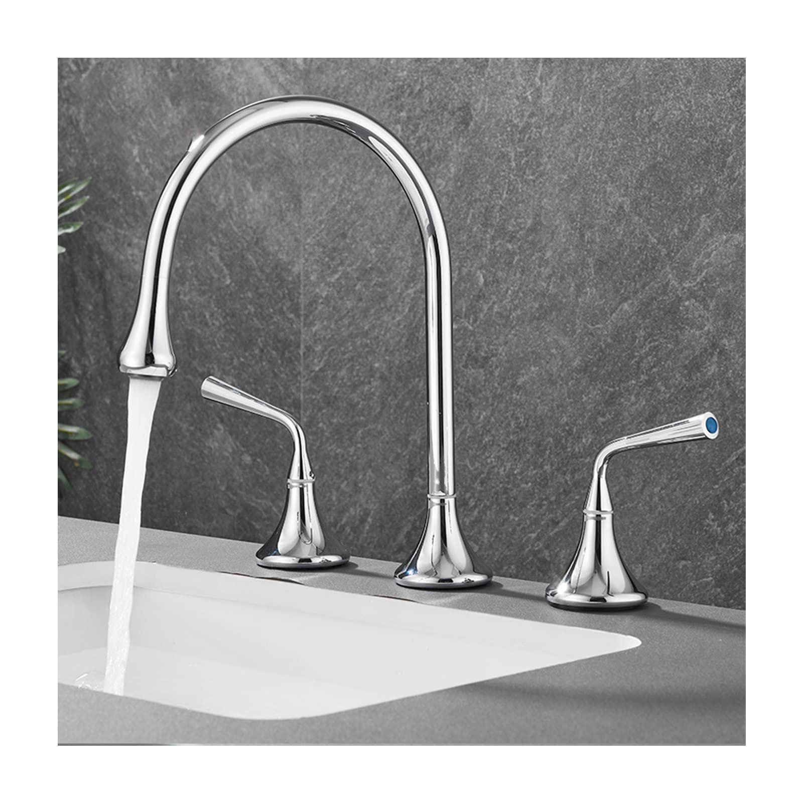 Robinet de lavabo de salle de bain 3 trous avec mitigeur à 2 poignées or chrome