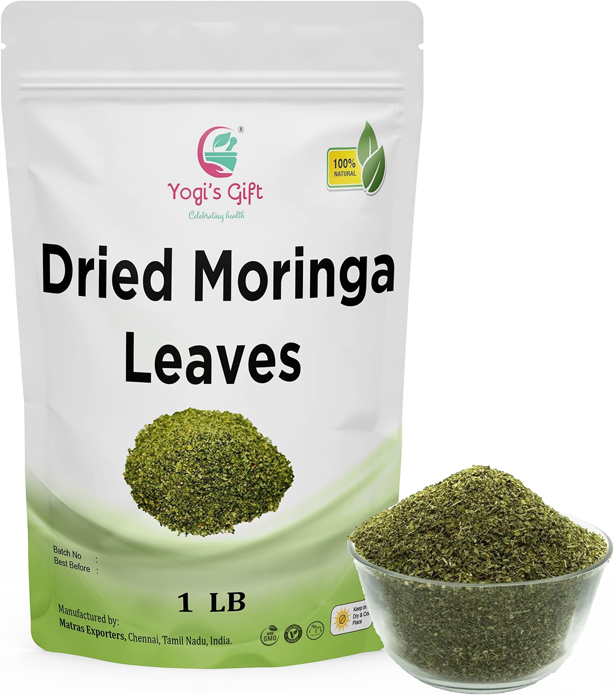 Moringa Leaves Loose 1 LB | Make tea, Springle on salad, Ground and use it | 100% natural Moringa leaf only no stems | te de moringa | by Yogi's Gift®