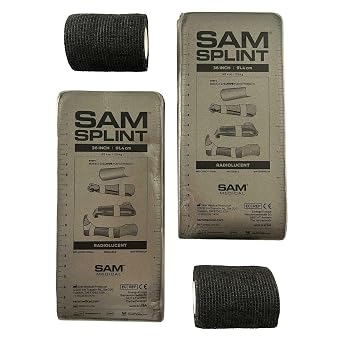 Rescue Essentials SAM Splint Combo Pack, 2 4.25" x 36" Charcoal Gray Flat Fold Moldable Splints for Fracture & Sprain Immobilization Plus 2 3" x 5 Yards Black Cohesive Wrap, First Aid Emergency Use- 4 Piece Kit