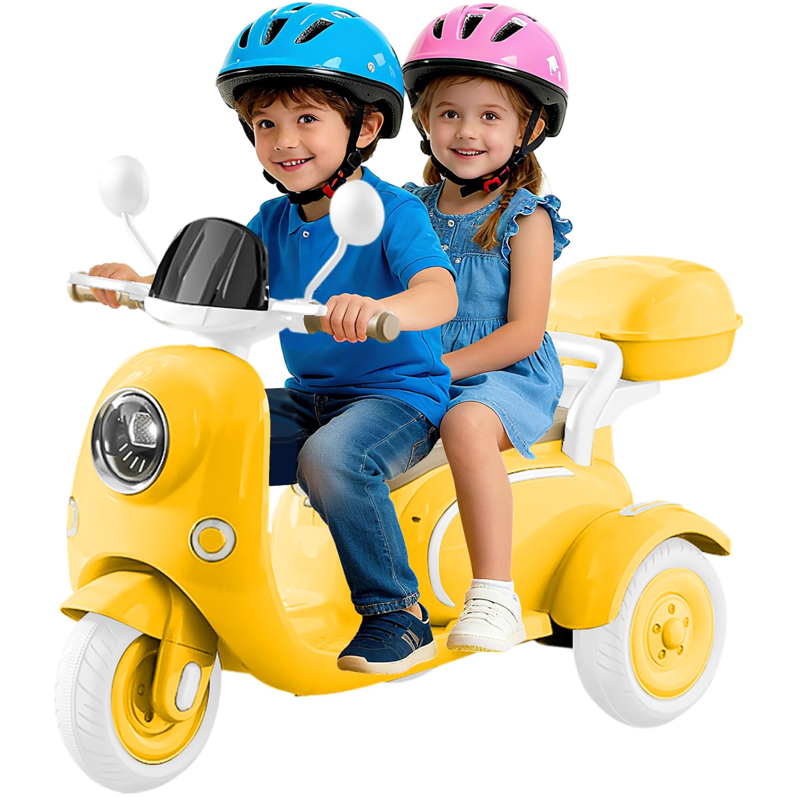 12V Kids Electric Motorcycle,Electric Scooter for 3 Year Old, Girls Toy, 3-Wheel Ride On Toy for Kids with Storage Compartments, Motorcycle for Girls (Yellow)