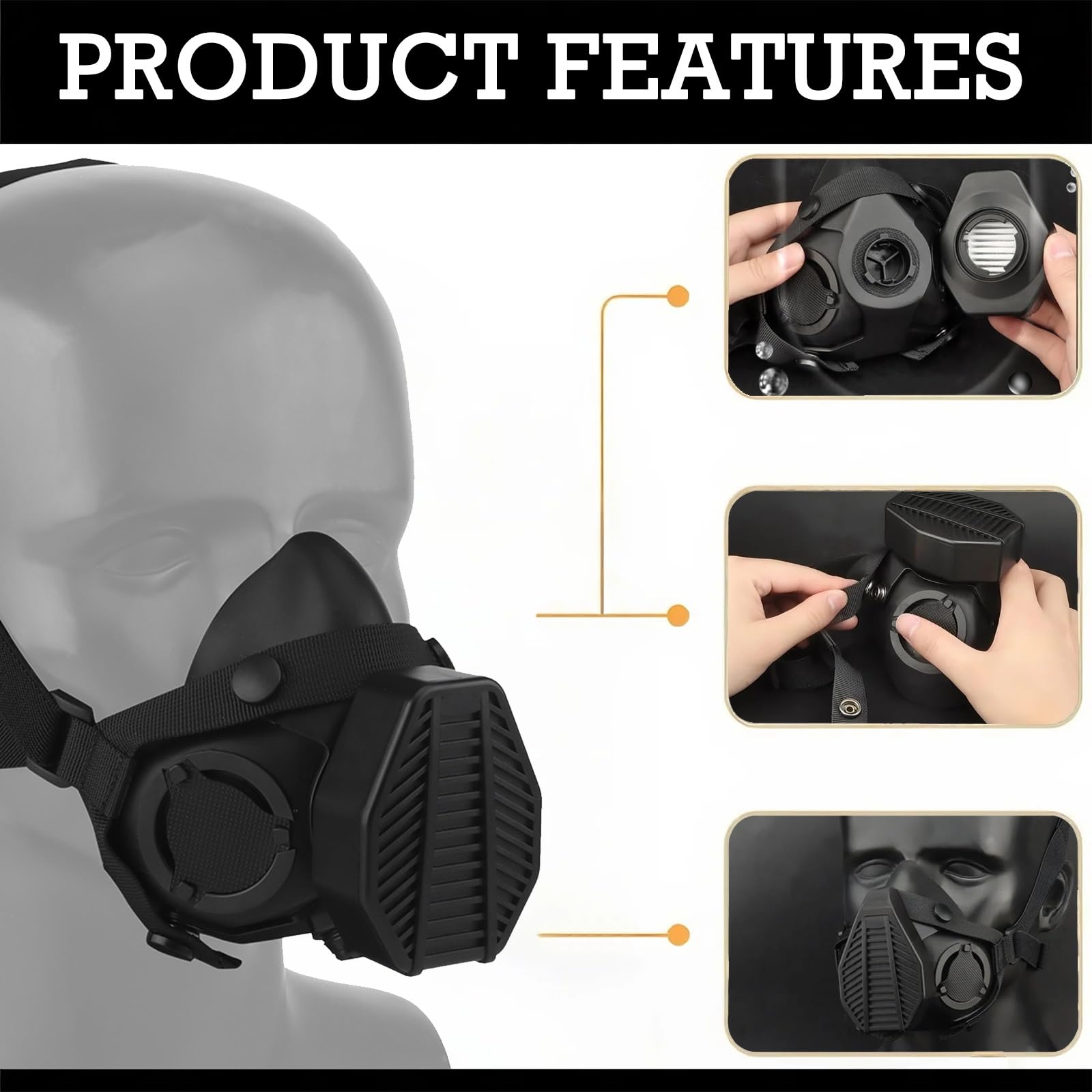 Tactical Respirator Half Mask Gas Mask with Replaceable Filter for Military Equipment, Hunting, Airsoft, Paintball and CS Games