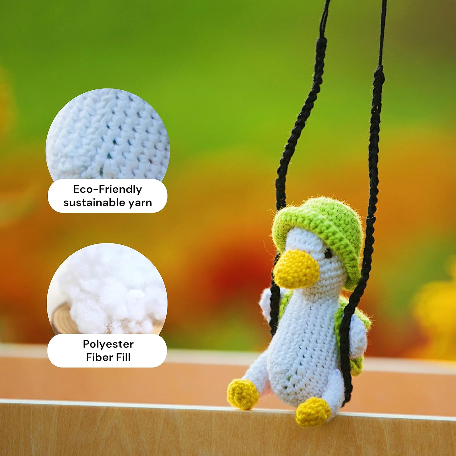 Bunny Crochet Swing Duck Car Hanging Ornament, Accessories for Rearview Mirror, Car Pendant Duck Hanging Swing, Handmade Hanging car Charm, usable as House Decoration (Swing Duck Ornament) image 3