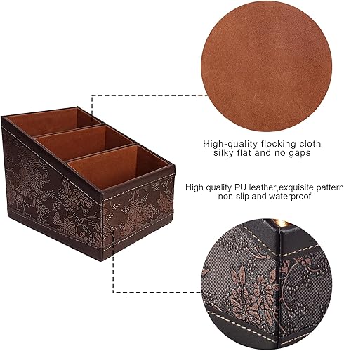 Miniatura 6 de Soporte de cuero sintético para control remoto de TV con 3 compartimentos, organizador de mesita de noche, estante de almacenamiento, caja de