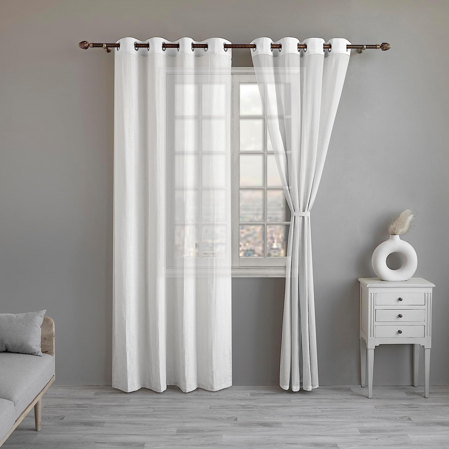 Linenwalas Cotton Linen Sheer Curtains 108 inch Length, Grommet Top, Light Filtering Sheer Drapes Pack of 2, Treatment for Bedroom Living Room (W-52 x L-108 / White)