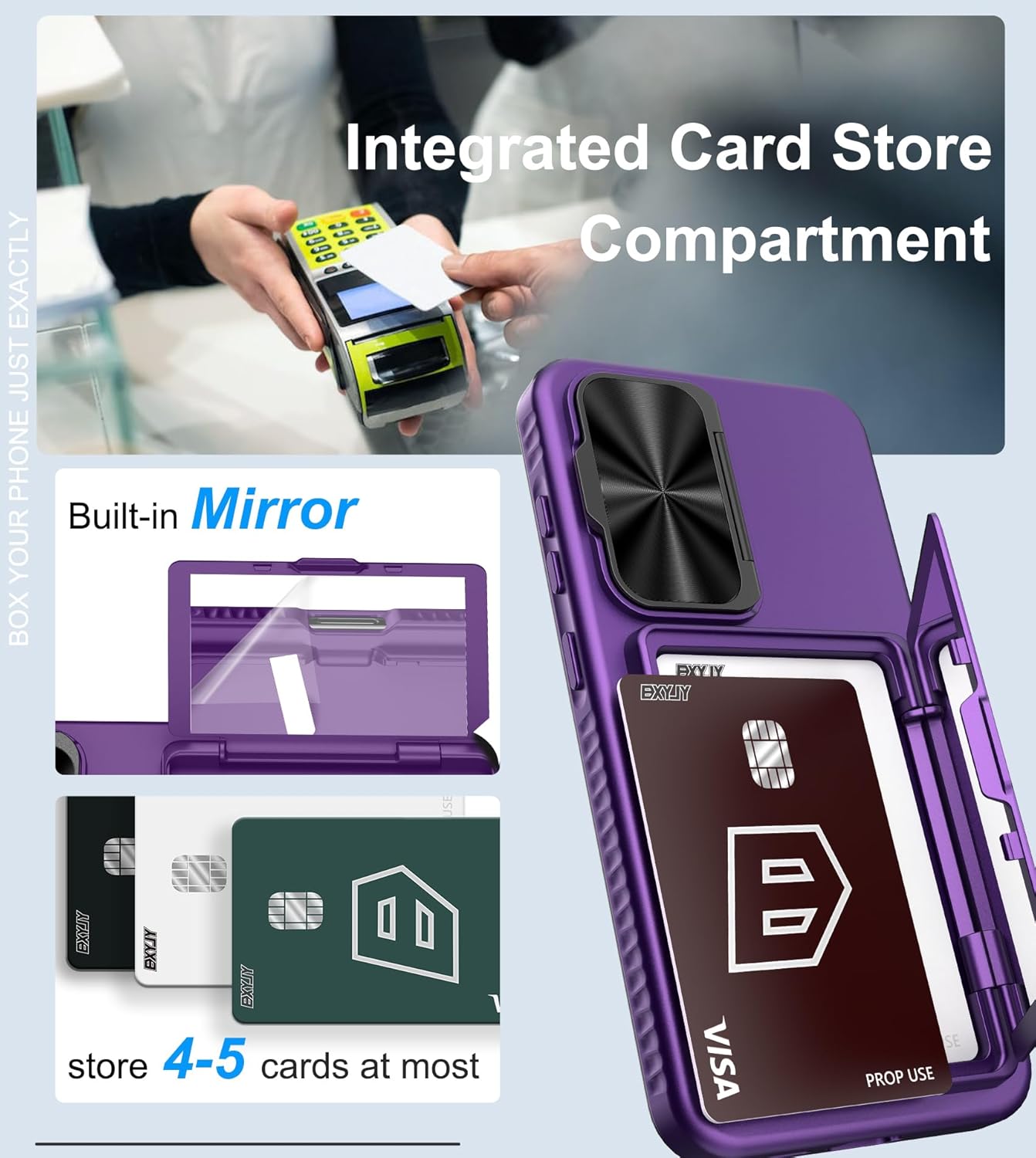 BXYJY for Samsung Galaxy S25 FE Wallet Case with Camera Cover Kickstand, Card Holder (3-5 Cards), Military Grade Protection, Heavy Duty Women Men Phone Case for Galaxy S25 FE 6.7" 2025, Dark Purple