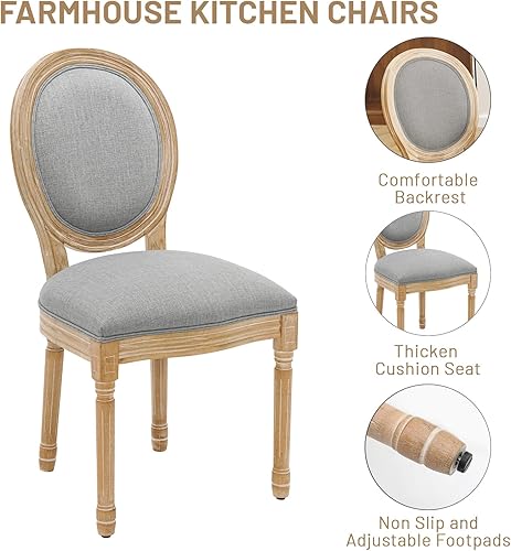 Miniatura 6 de Furniliving Juego de 4 sillas de comedor francesas de campo, sillas de comedor tapizadas con respaldo redondo, sillas de cocina de granja para sala