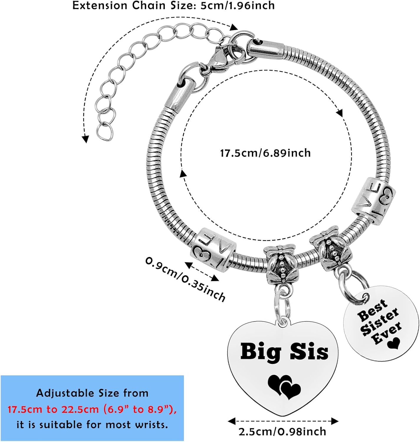 Mwphuy Best Sister Ever Gifts 2Pcs Bracelets for Big Sis Little Sis Gifts Birthday Graduation Christmas Gift for Women Girls Friend Bestie Soul Sisters Friendship Bracelet Gifts for 2 Twin Sisters - Image 2