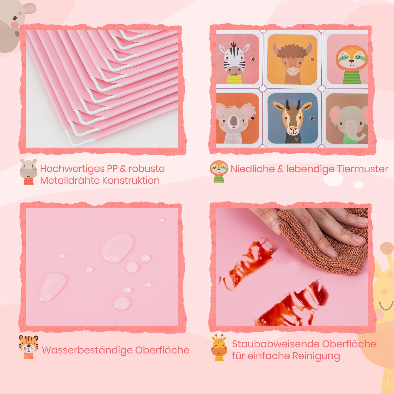 DREAMADE Kinderkleiderschrank mit 8/12 Würfeln, Kinder Kleiderschrank Regalsystem aus Kunststoff, Kinderschrank mit Türen & Kleiderstange für Kinderzimmer, 110x37x145cm (12 Würfeln-Tier-Rosa)