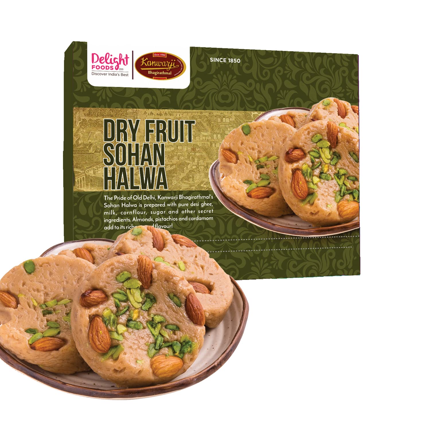 Delight Foods Dry Fruit Sohan Halwa 400g | Greeting Card, Pieces of 2 Rakhis (B07YM5283C) Amazon Price History, Amazon Price Tracker