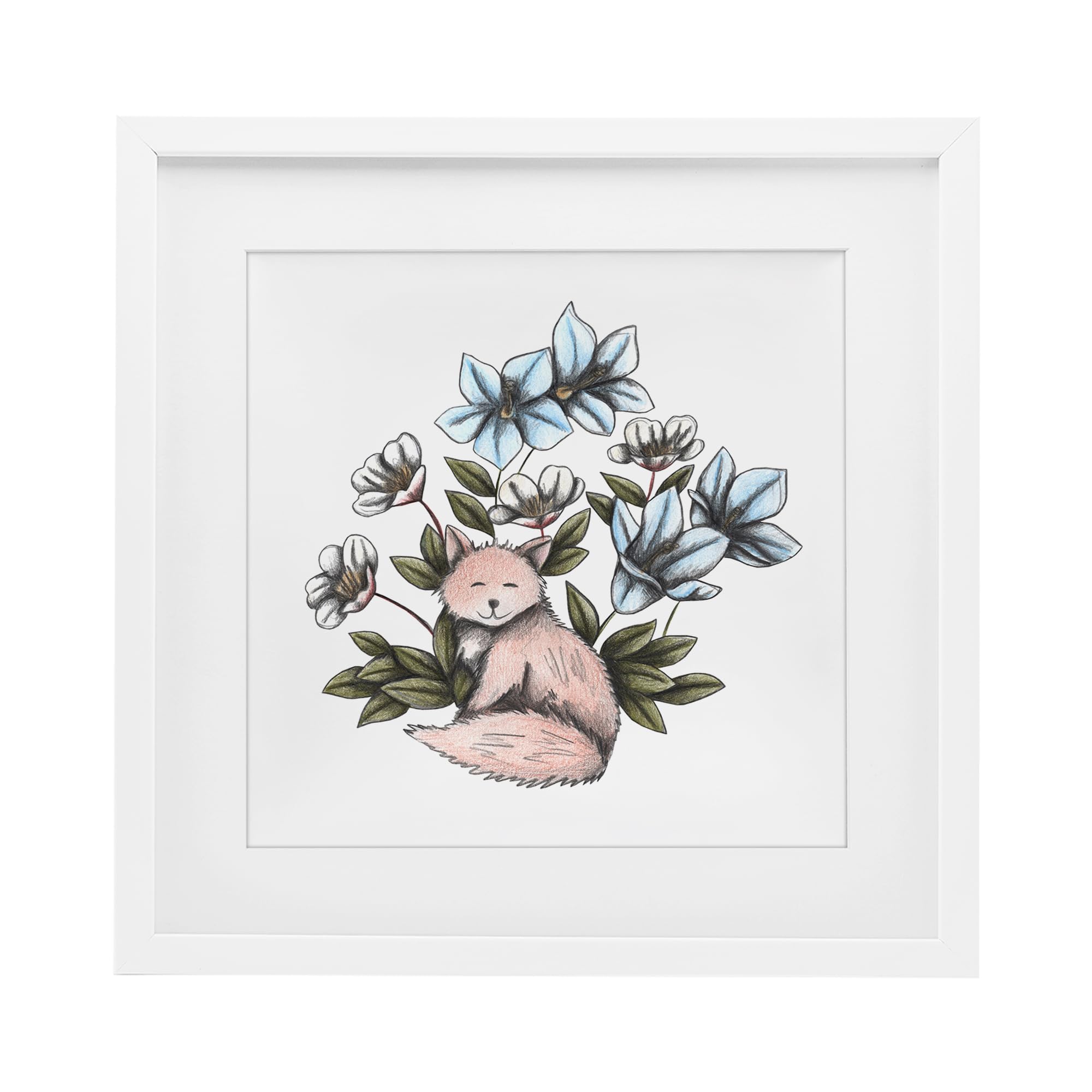 Renard fleurs blanches sous verre Stupell pour chambre bébé douce