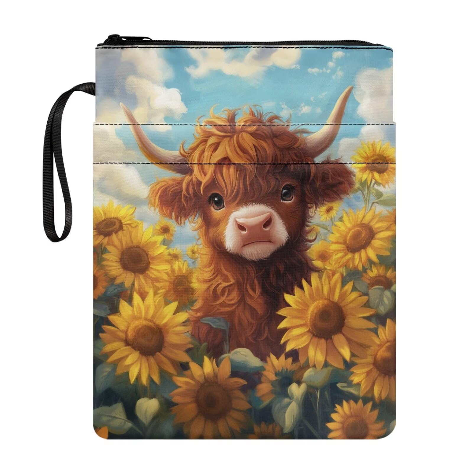 UOIMAG Sunflower Highland Cow Book Pouch for Girls Back to School Book Sleeve Cute Covers Protector — image 1