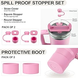 HYZ 8 Piece Accessories for Stanley Cup, Silicone Spill Proof Stopper Set and Protective Boot Including Straw Cover Cap for Stanley H2.0 20oz 30oz 40oz Tumbler, Peony