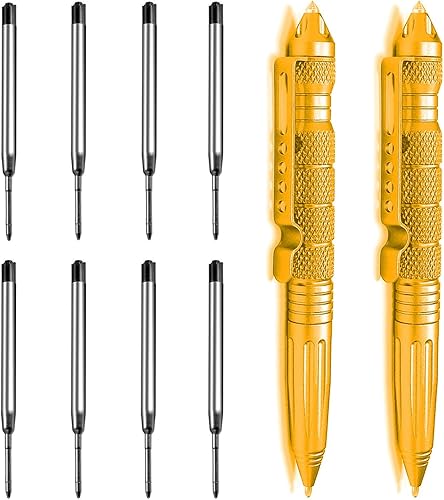 Paquete de 2 bolígrafos tácticos militares de acero de tungsteno, bolígrafo multifuncional EDC de autodefensa con 8 repuestos de bolígrafo (dorado) disponible en Yaxa Colombia