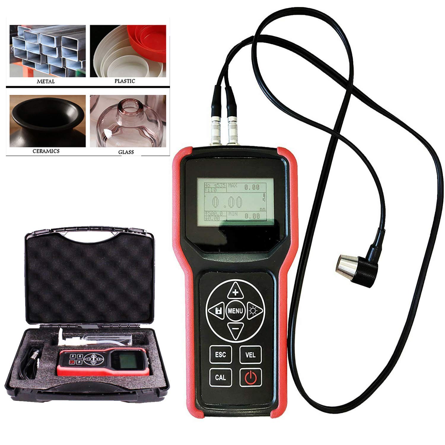 VTSYIQI Digital Ultrasonic Thickness Gauge Meter with Measuring Range 0.75-400mm USB Disk Zero Point Calibration for Metal Steel Aluminum Copper