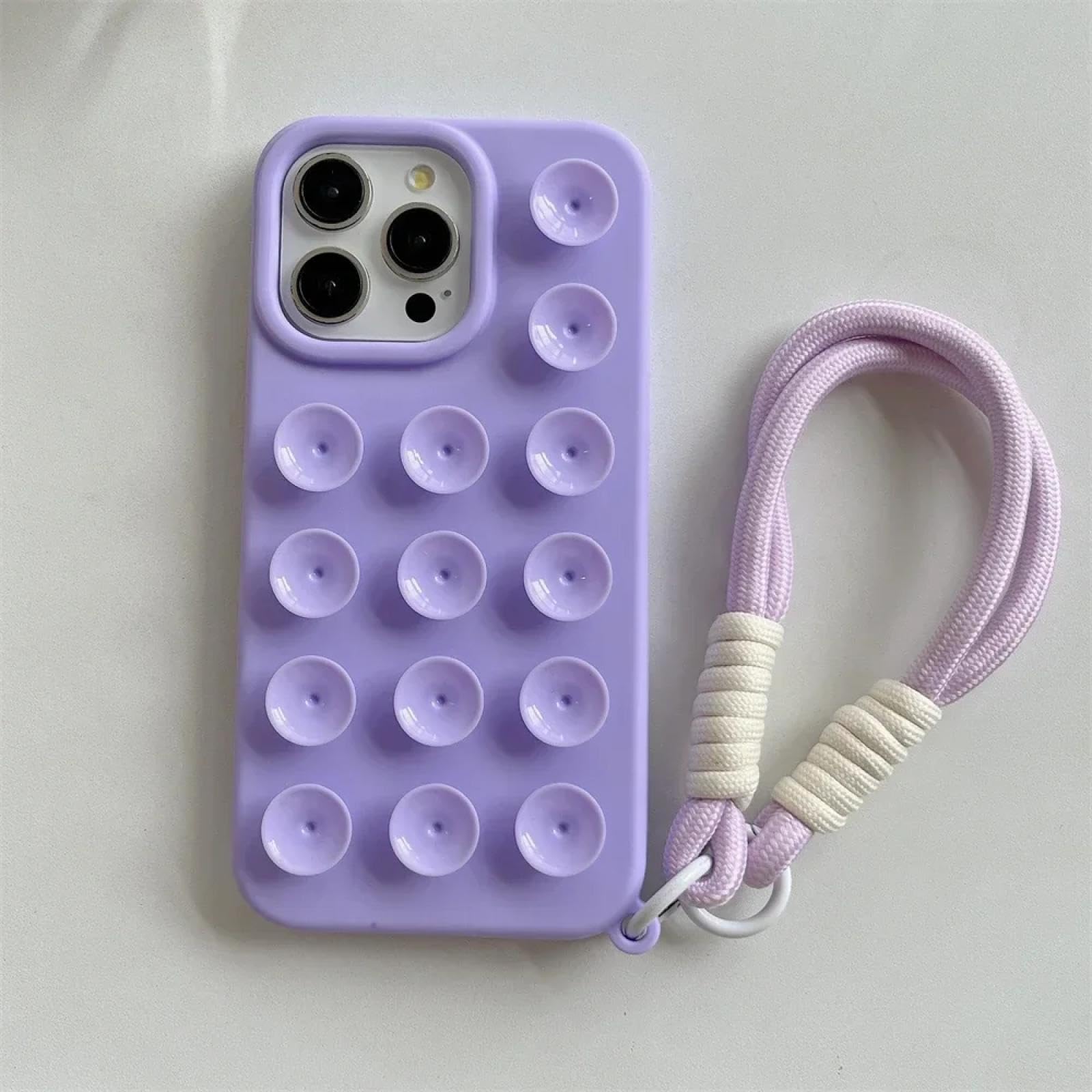 Coque iPhone 12 Pro Max violette silicone lanière cordon ventouse dragonne - 7