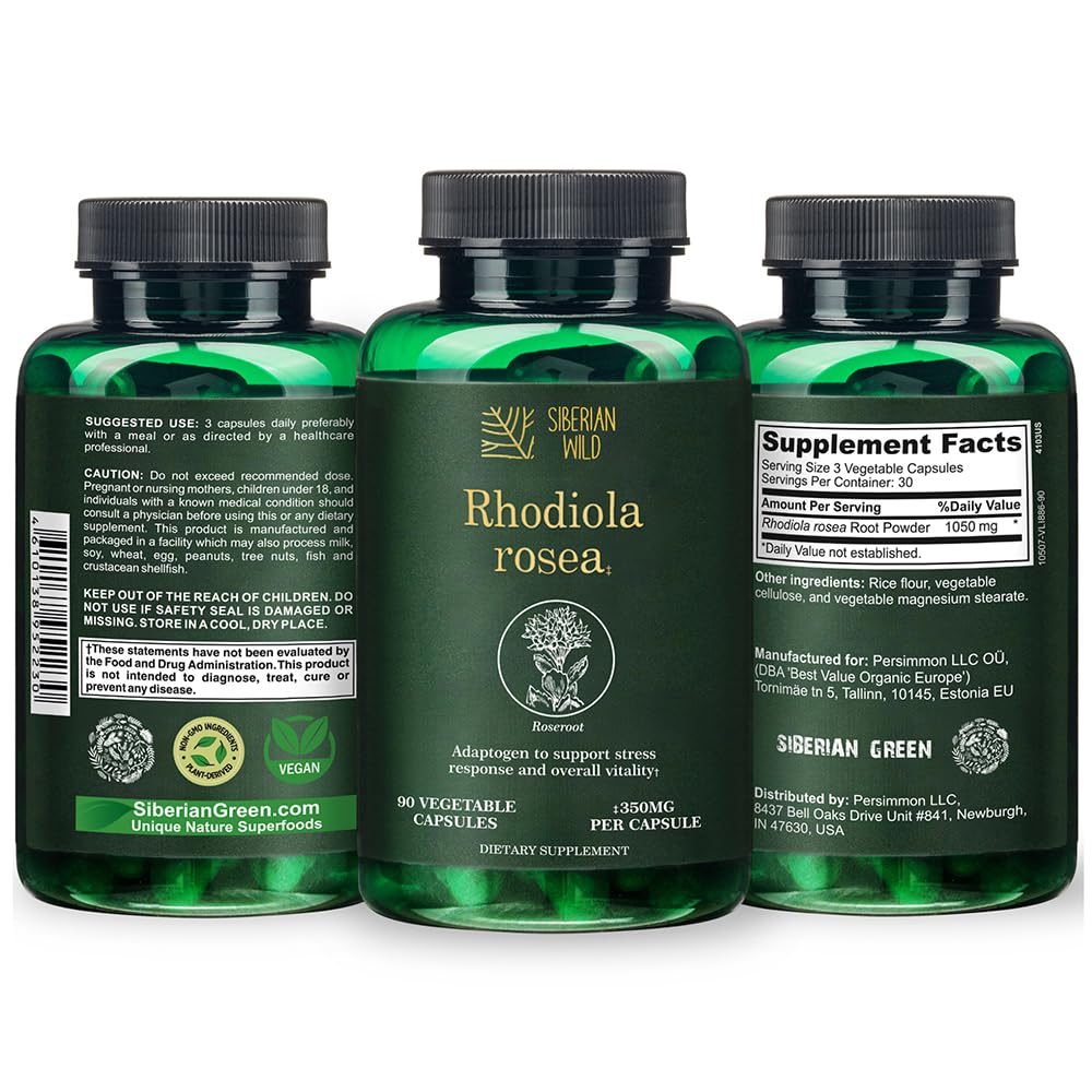 Rhodiola Rosea 1050mg Serving 90-Count Capsules – Siberian Supplement for Natural Cleanse Stress Energy Support – Natural Red Bush