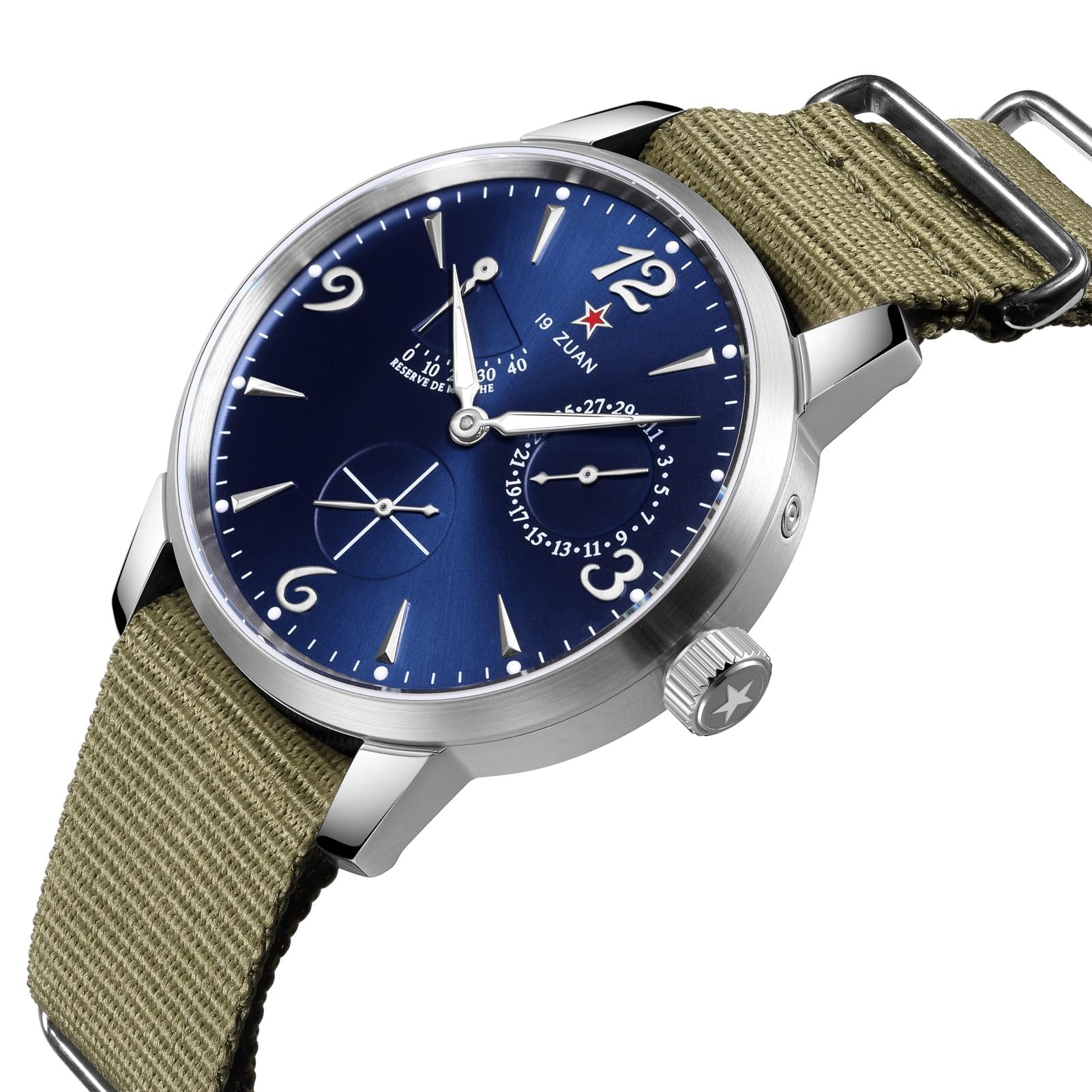 SEAKOSS Automatische mechanische Uhr für Herren, 40 mm, Vintage-Pilotenuhr mit original Möwe ST1780-Uhrwerk, Saphirglas, 5 ATM wasserdicht, Retro-Kleid-Armbanduhr, Tiefes Blau, Retro