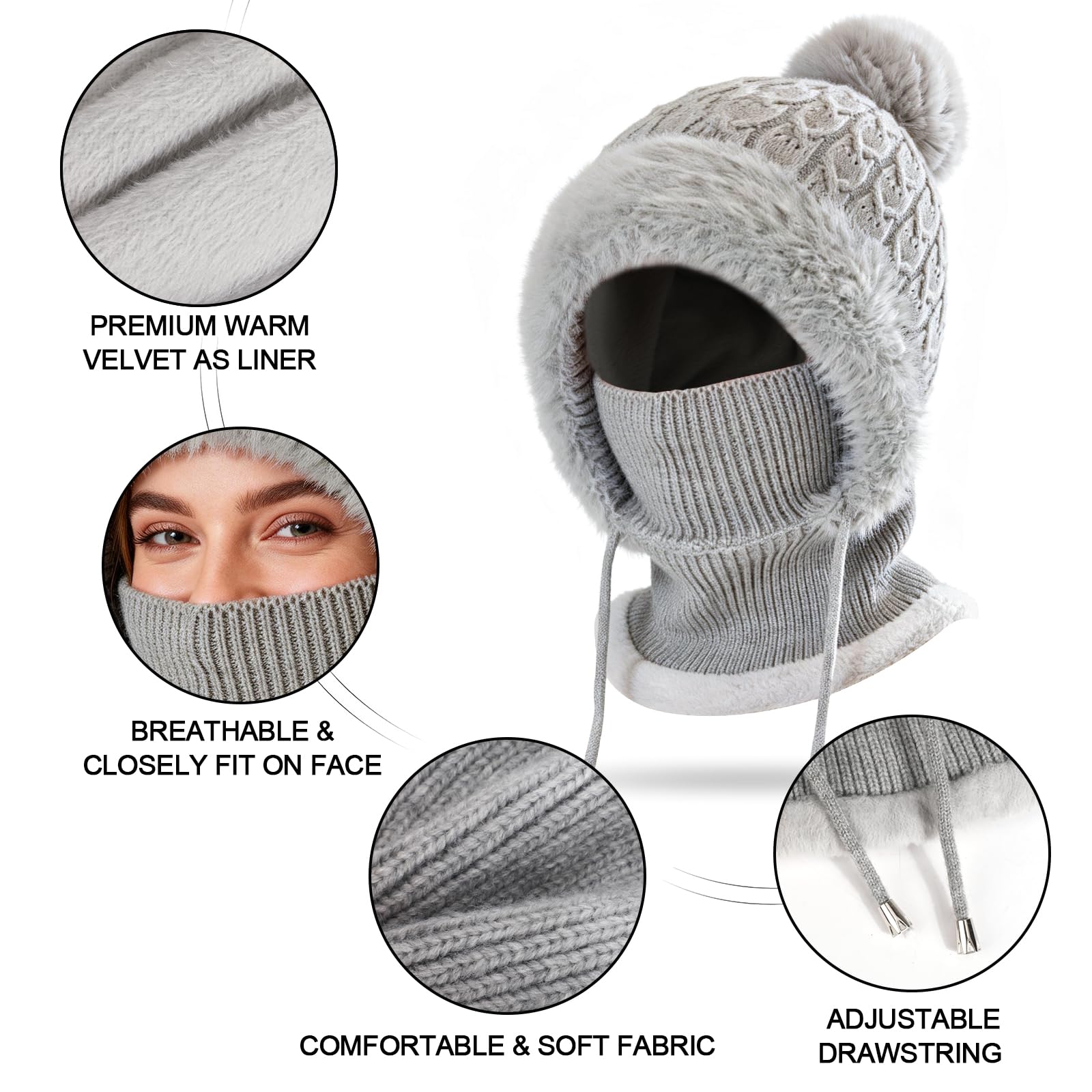 TAGVO Pasamontañas Termico para Mujer, Pasamontañas Polar Multifuncional Balaclava Invierno Capucha Polar Máscara de Esquí para Clima Frío Montaña Camping Senderismo