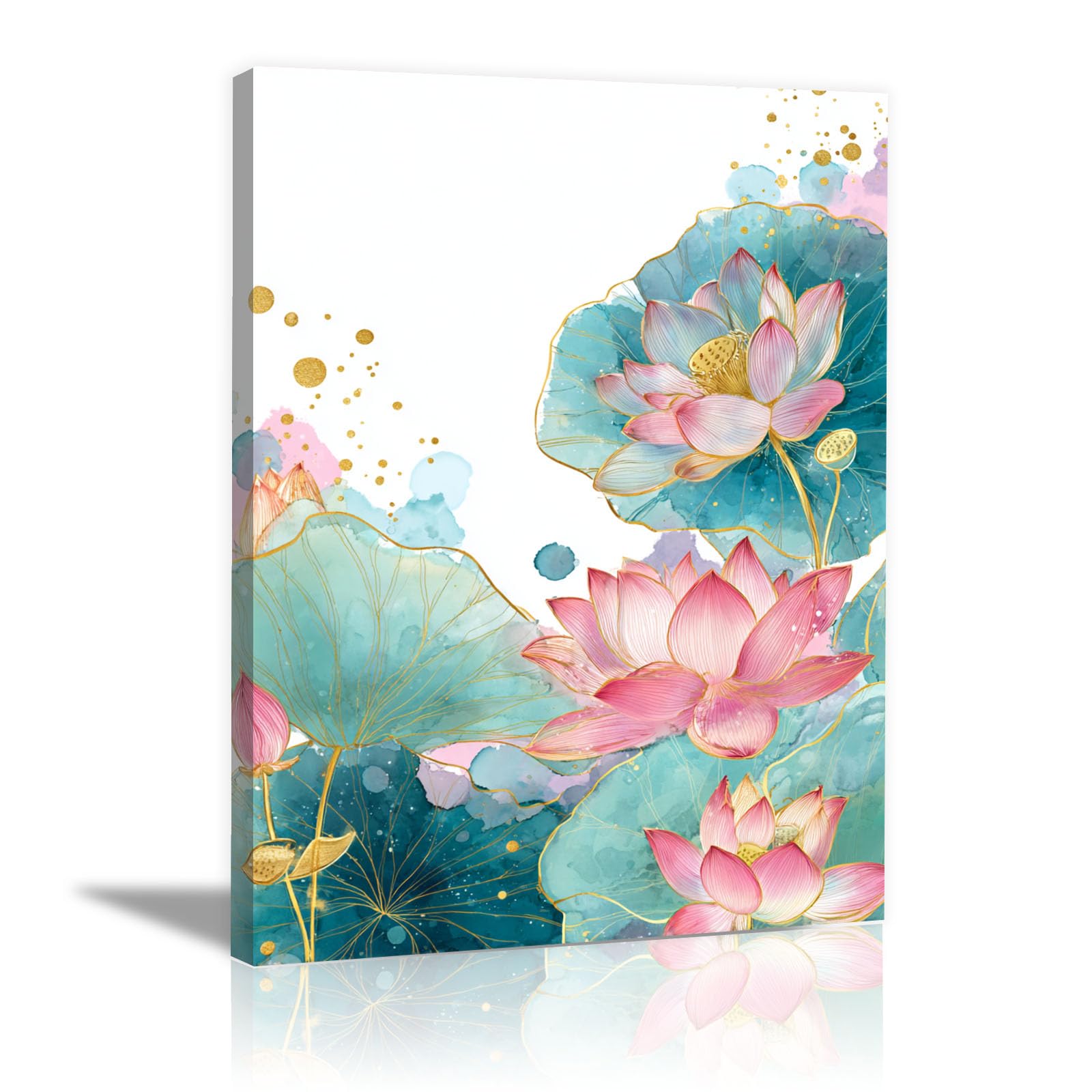 Teruea Pink Romantic Blossom Paintings Plant Pictures Canvas Prints Luxury Gilded Watercolour Blush Bloom Botanical Print For Kitchen Home Decor(Pink)-20X30cm1 Framed