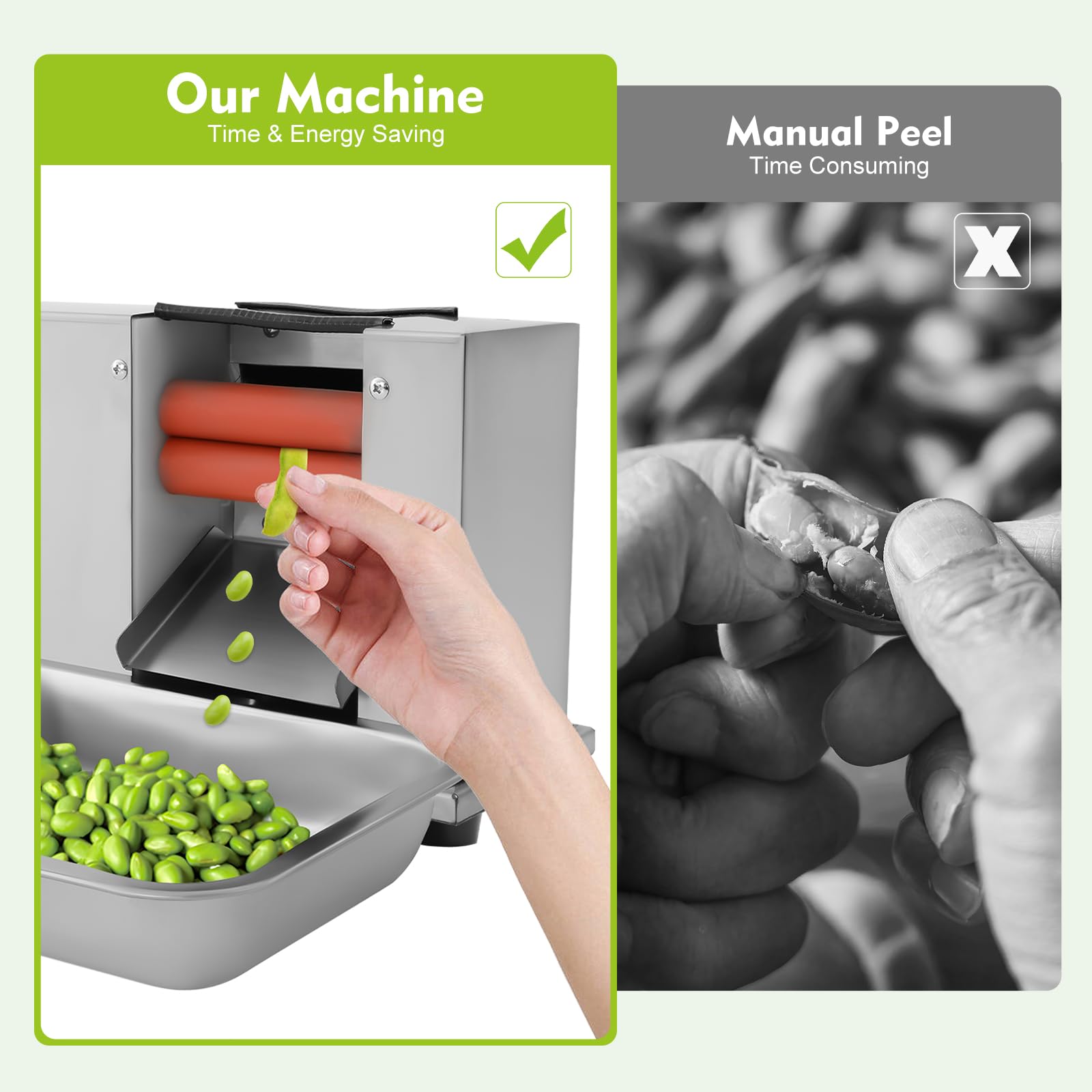 Elektryczna łupinka do fasoli, półautomatyczna obieraczka do grochu z tacą na łapy, wydajność 10 kg/h do grochu, soi, fasoli, Edamame