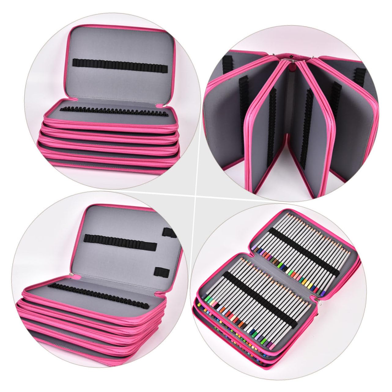 Trousse De Rangement Multifonctionnelle avec Compartiments pour Stylos Sac à Crayons Portable Rose pour Fournitures Scolaires Et Artistiques
