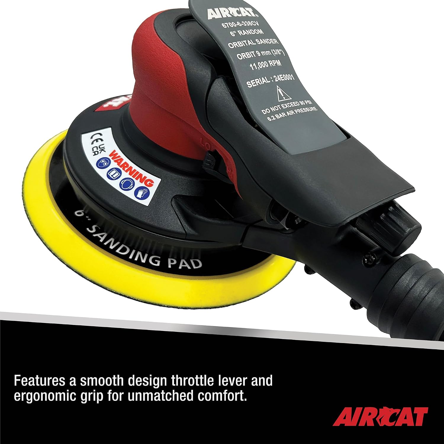 AIRCAT Pneumatic Tools 6700-6-338CV 6" Central Vacuum Palm Sander 3/8" Orbit 11,000 RPM