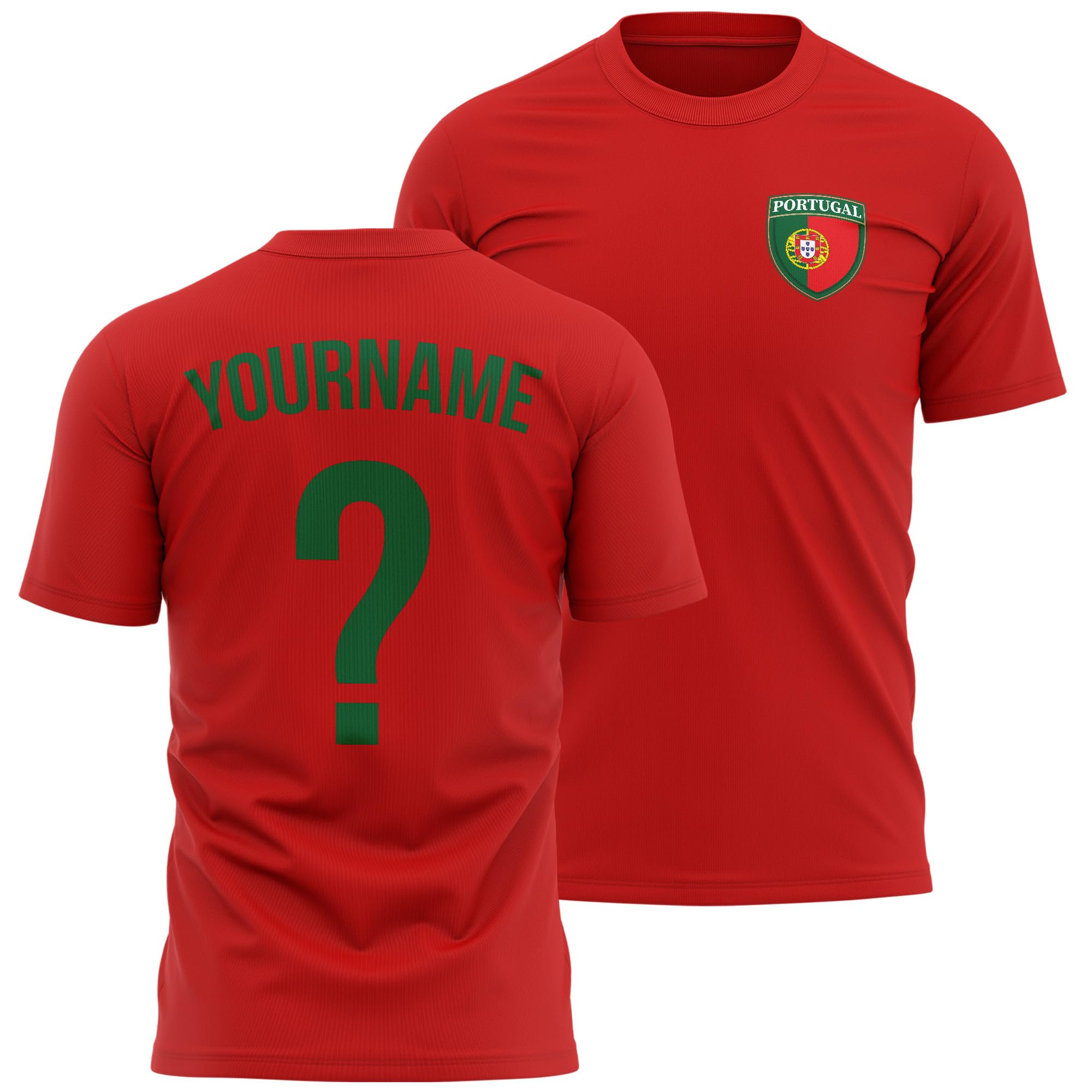 Personalised Portugal Mens T Shirt - Portuguese Badge Tshirt with Custom Name and Number Football Supporter Tee, XXL, Red
