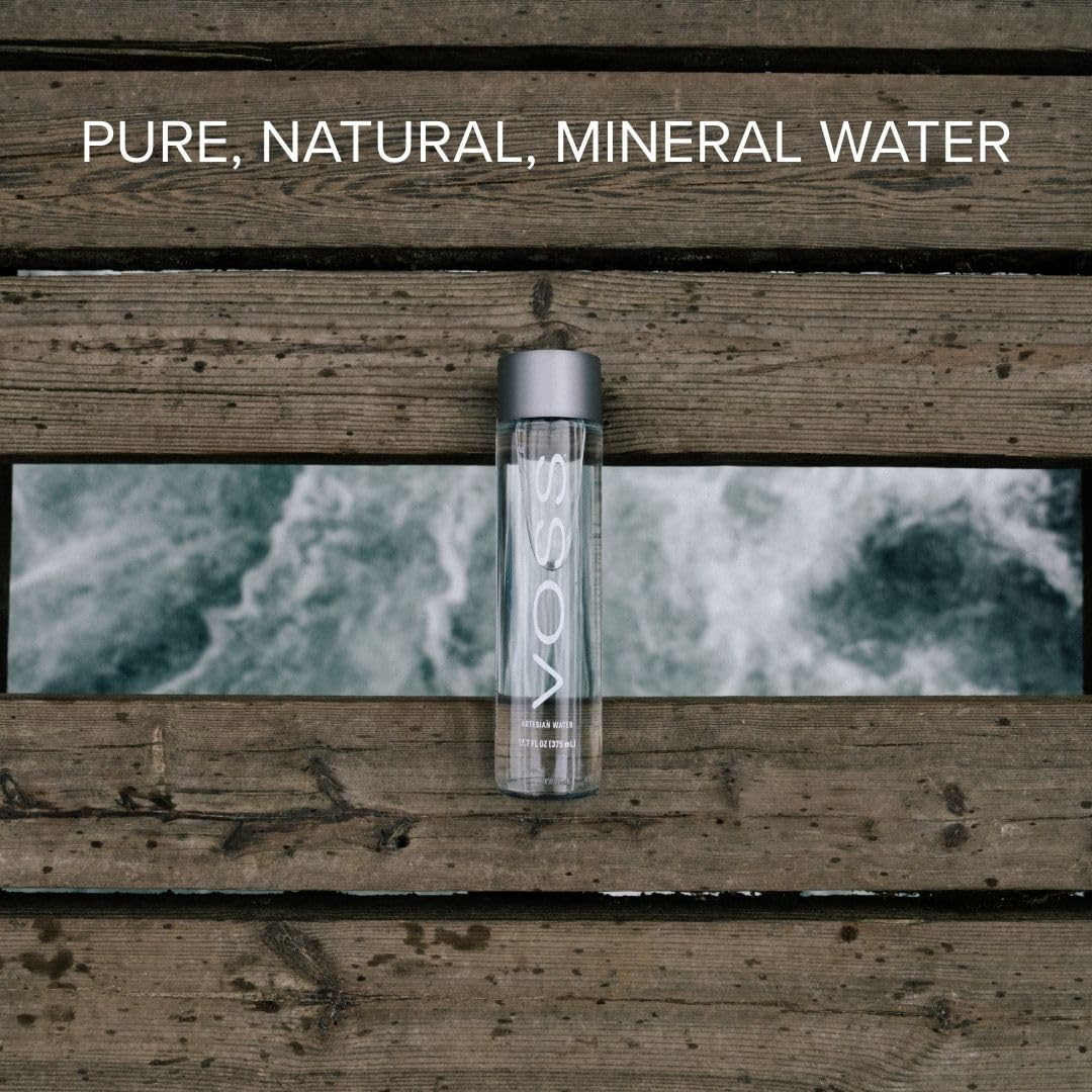 VOSS Agua sin gas, paquete de 24 botellas de vidrio originales VOSS de 375 ml, agua mineral natural