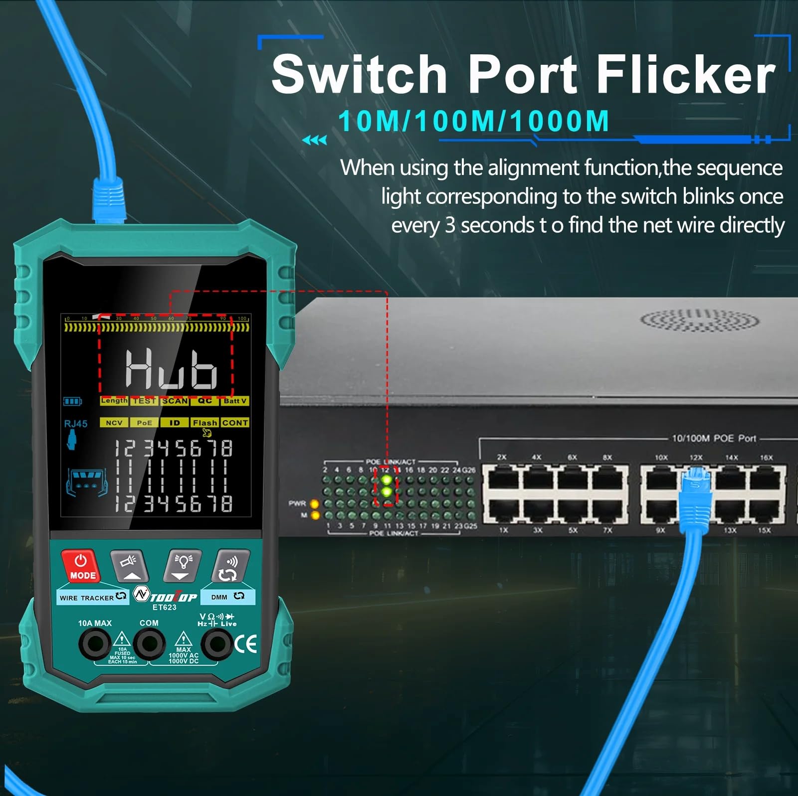 3.2-Inch Multifunctional 400M Network Cable Tester POE Test LAN Cable Mapping Multimeter NCV Telephone Line Tracker Tool(ET622 Without Multimeter function)