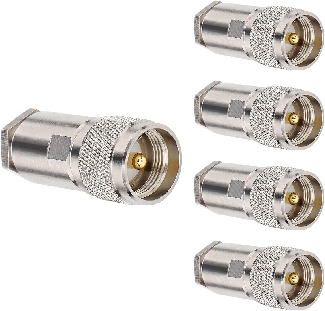 XRDS -RF PL259 Coax Connectors, 5-Pack PL-259 UHF Male Clamp Connector PL259 UHF Plug Male RF Coax Connector for LMR400/RG8/RG8U/Belden 9913/7D-FB Cable