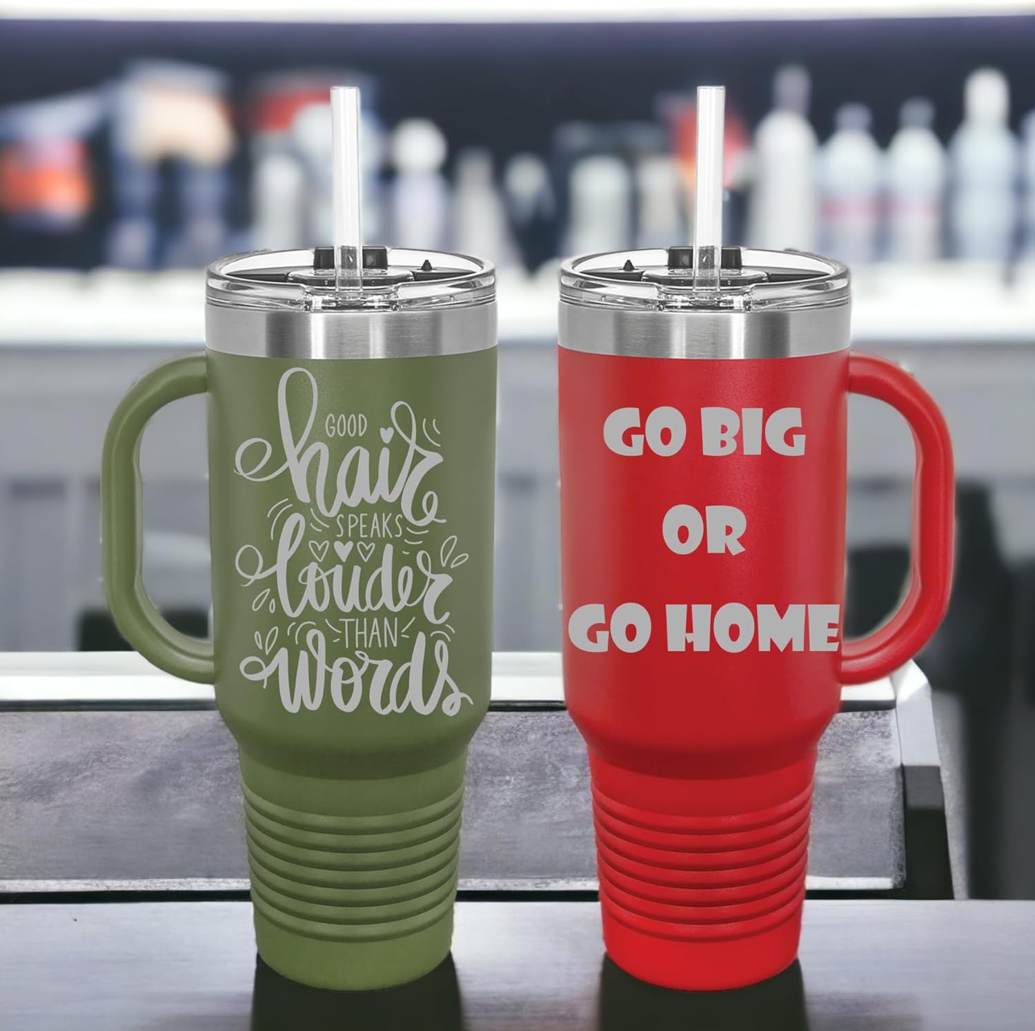 Customized Tumbler With Handle, Custom 40oz Travel Cup With Lid And Straw, Personalized Tumblr Laser Engraved With Name, Logo, or Text, Personalized Gifts For Family or Friends