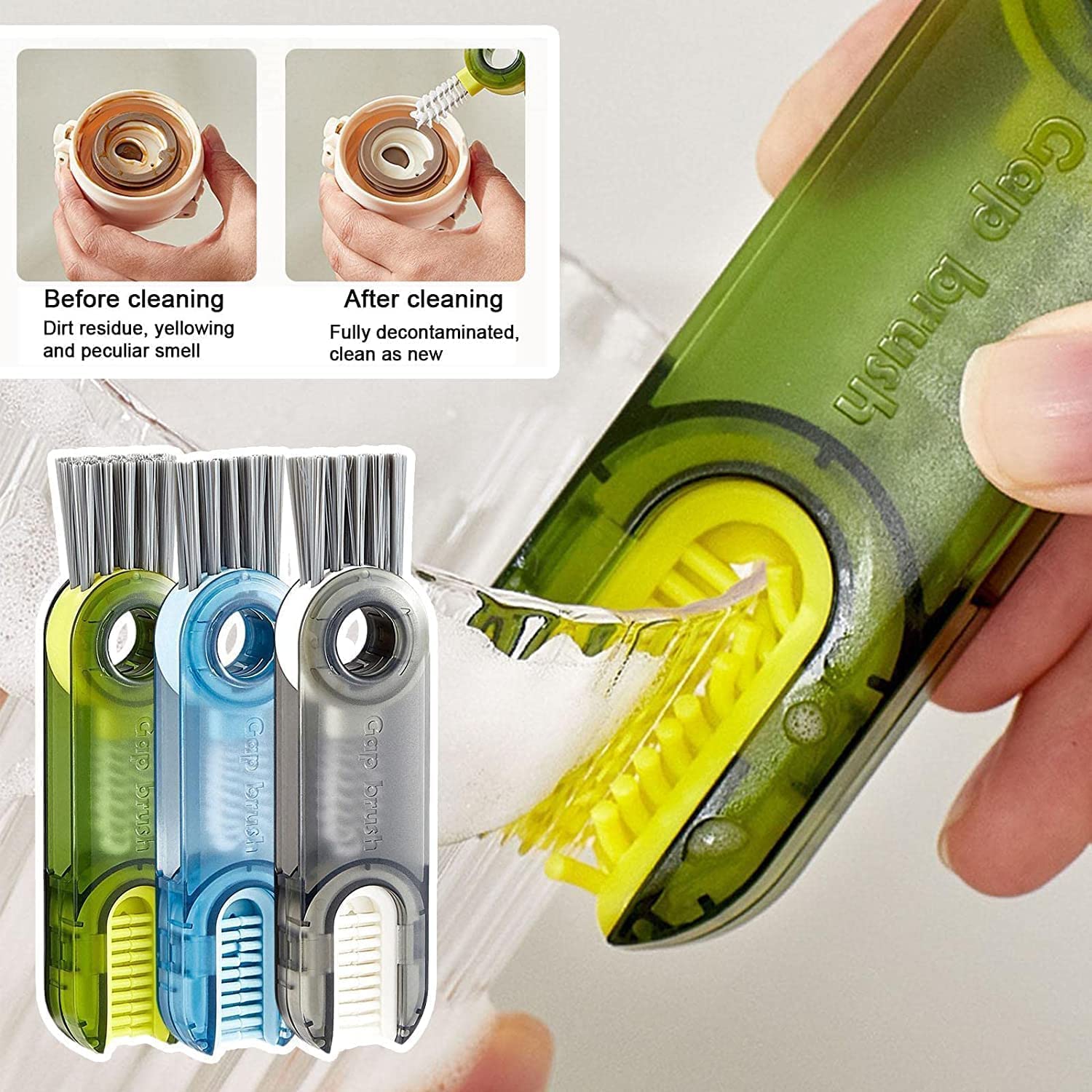 3 in 1 Multipurpose Bottle Gap Cleaner Brush,6 Pack Cup Cover Cleaning Brush,Cup Crevice Cleaning Tools,Water Bottle Cleaner,Home Kitchen Cleaning Tools 4