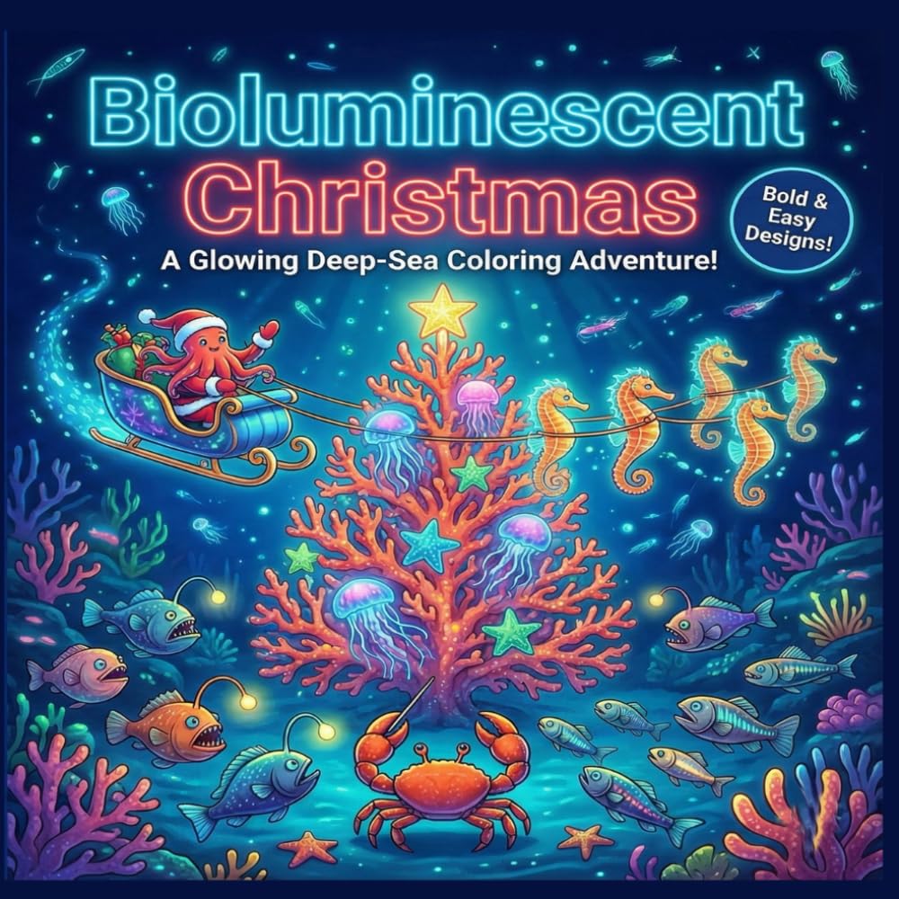 Bioluminescent Christmas: A Cute & Glowing Deep Sea Coloring Book: Bold and Easy Festive Ocean Scenes with Full-Color Guides – The Perfect Holiday Gift for Kids and Teens