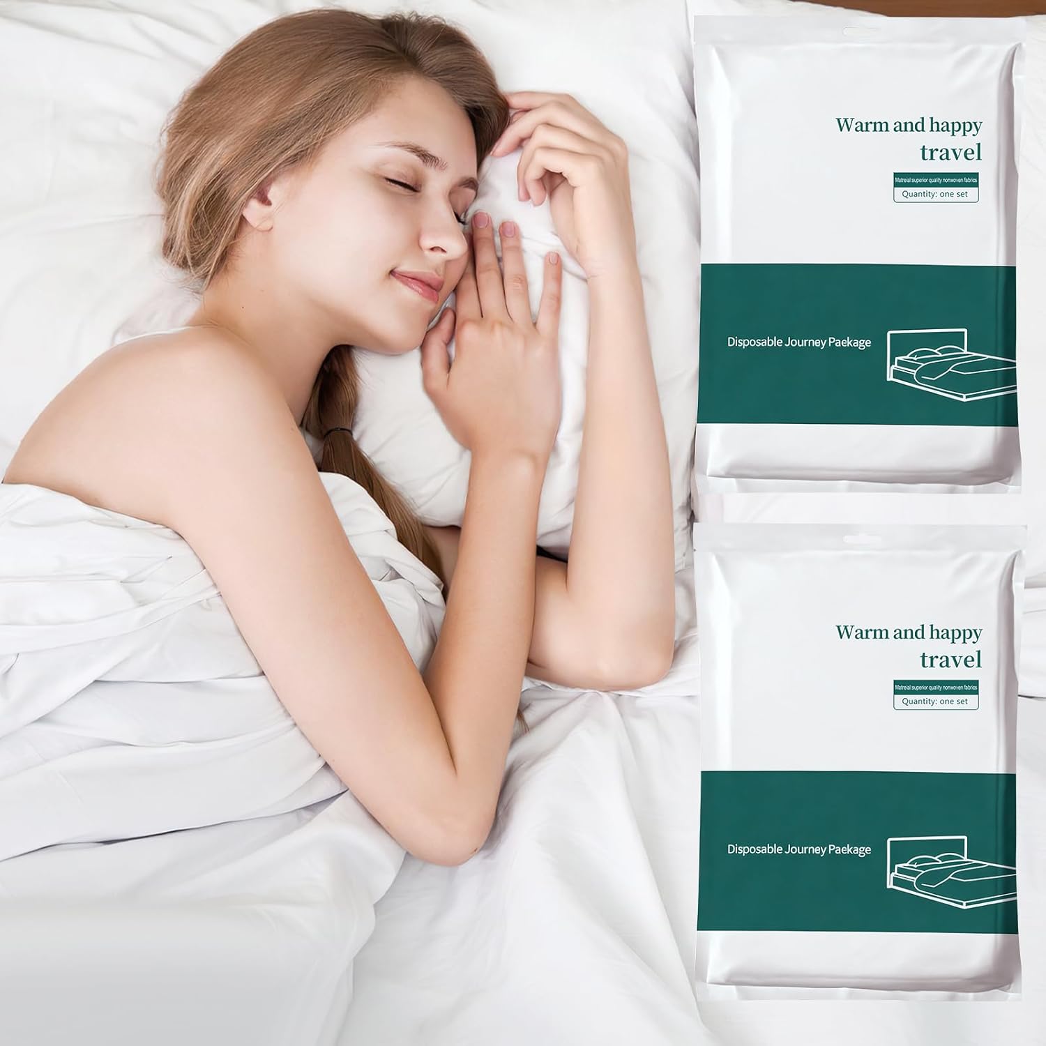 Disposable Sheets for Travel 2 Pack Disposable Travel Bed Sheets King Size 2 Bed Sheet 2 Quilt Cover and 4 Pillowcase for Travel 1 Disposable Toilet Seat for Hotel Travel, Camping,SPA